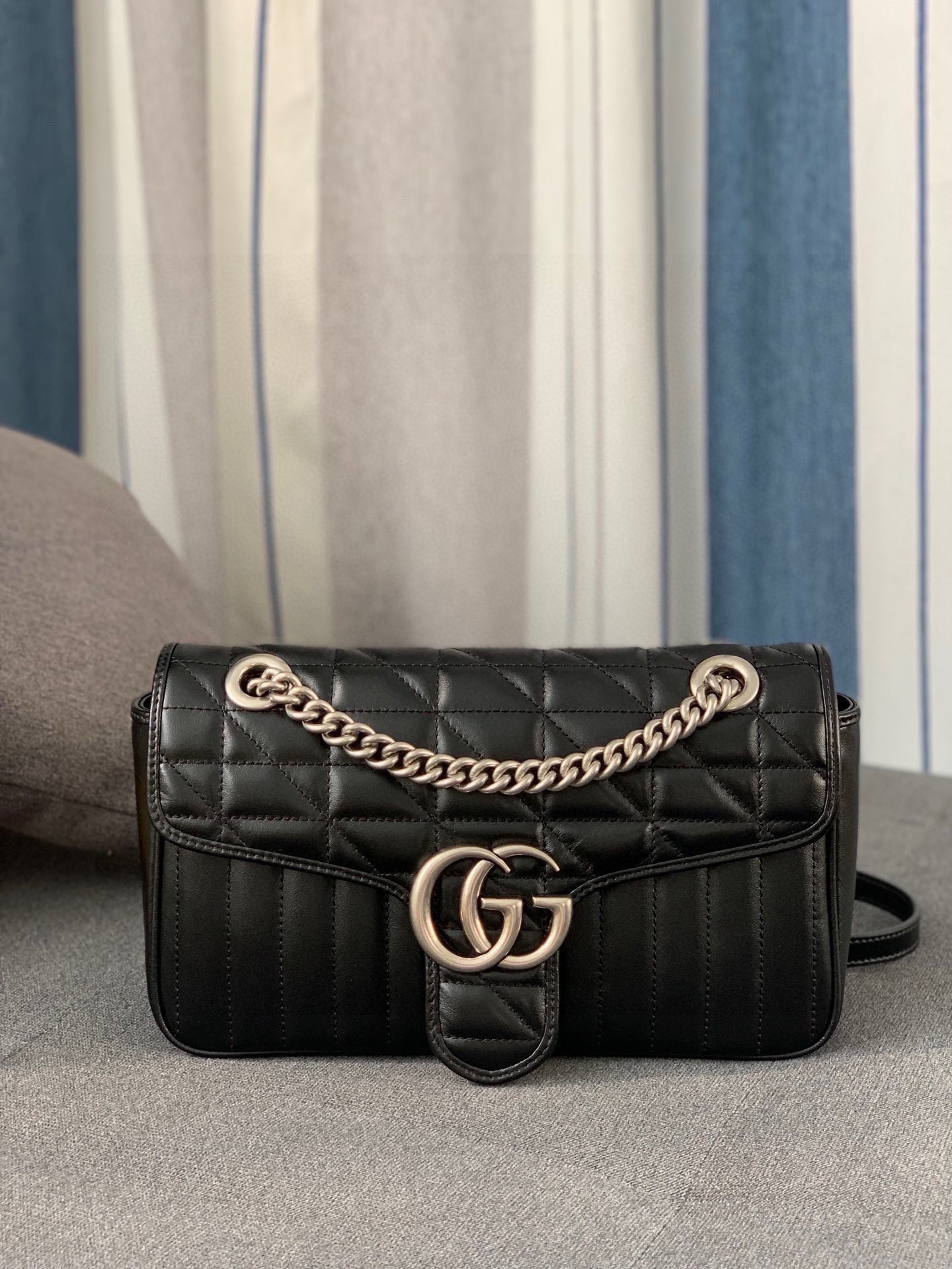 Gucci GG Marmont Medium Shoulder Bag - Upgraded Hardware in Black Quilted Leather 443497