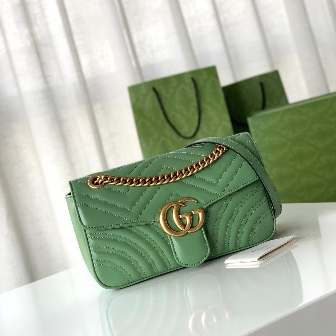 Gucci GG Marmont Medium Chain Bag - Upgraded Leather in Avocado Green 443497