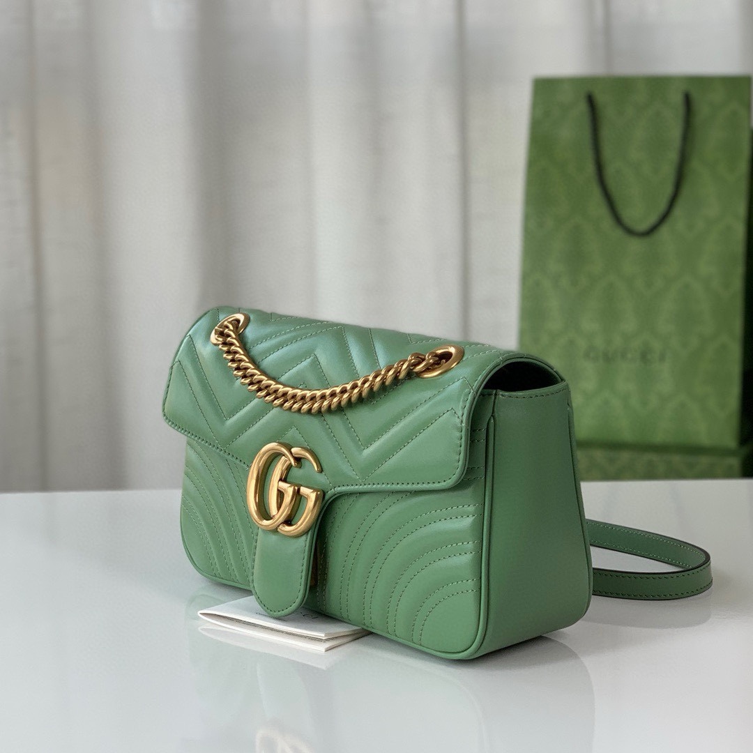 Gucci GG Marmont Medium Chain Bag - Upgraded Leather in Avocado Green 443497