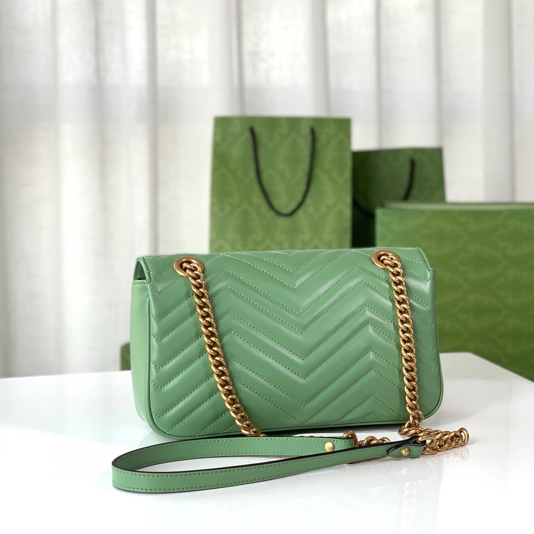 Gucci GG Marmont Medium Chain Bag - Upgraded Leather in Avocado Green 443497