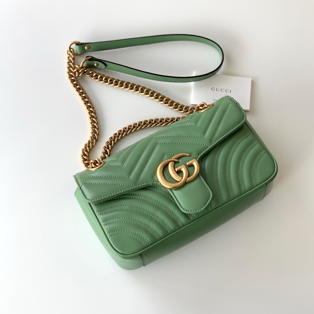 Gucci GG Marmont Medium Chain Bag - Upgraded Leather in Avocado Green 443497