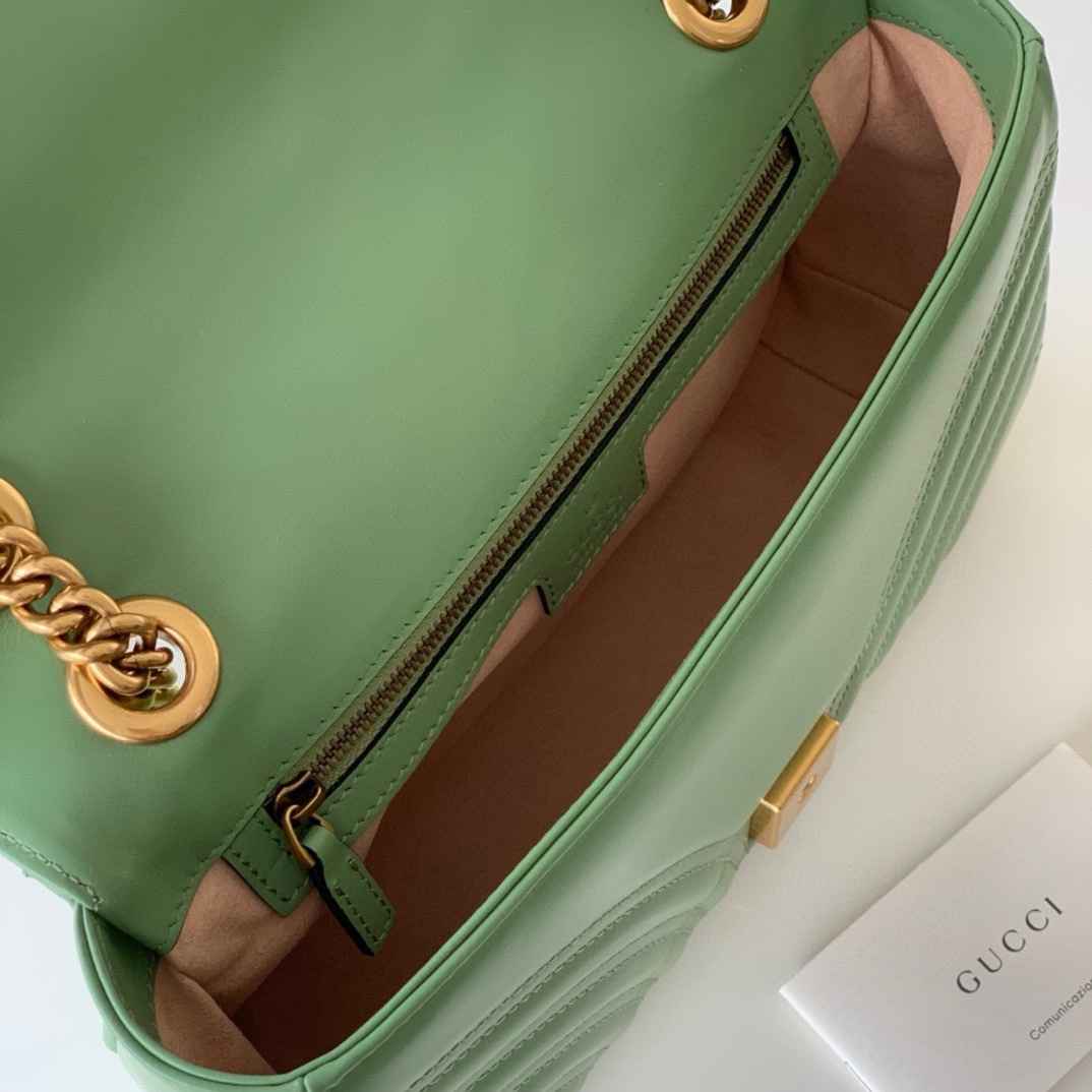 Gucci GG Marmont Medium Chain Bag - Upgraded Leather in Avocado Green 443497