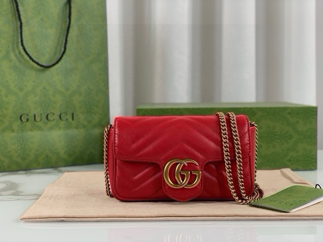 Gucci GG Marmont Mini Chain Bag - Upgraded Leather in Bright Red 476433