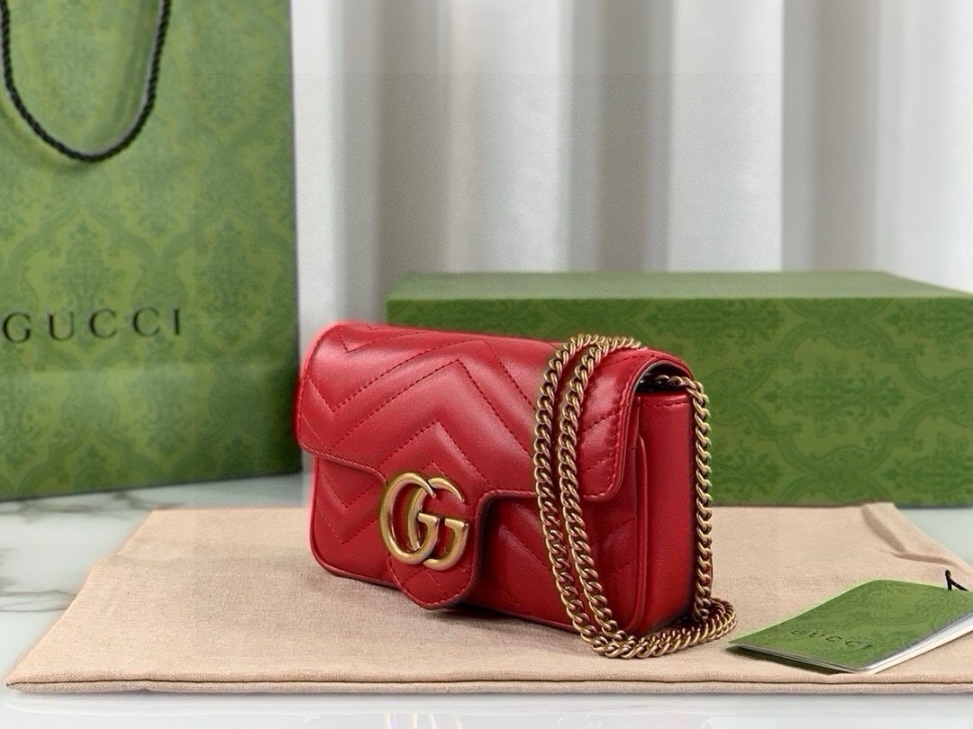 Gucci GG Marmont Mini Chain Bag - Upgraded Leather in Bright Red 476433