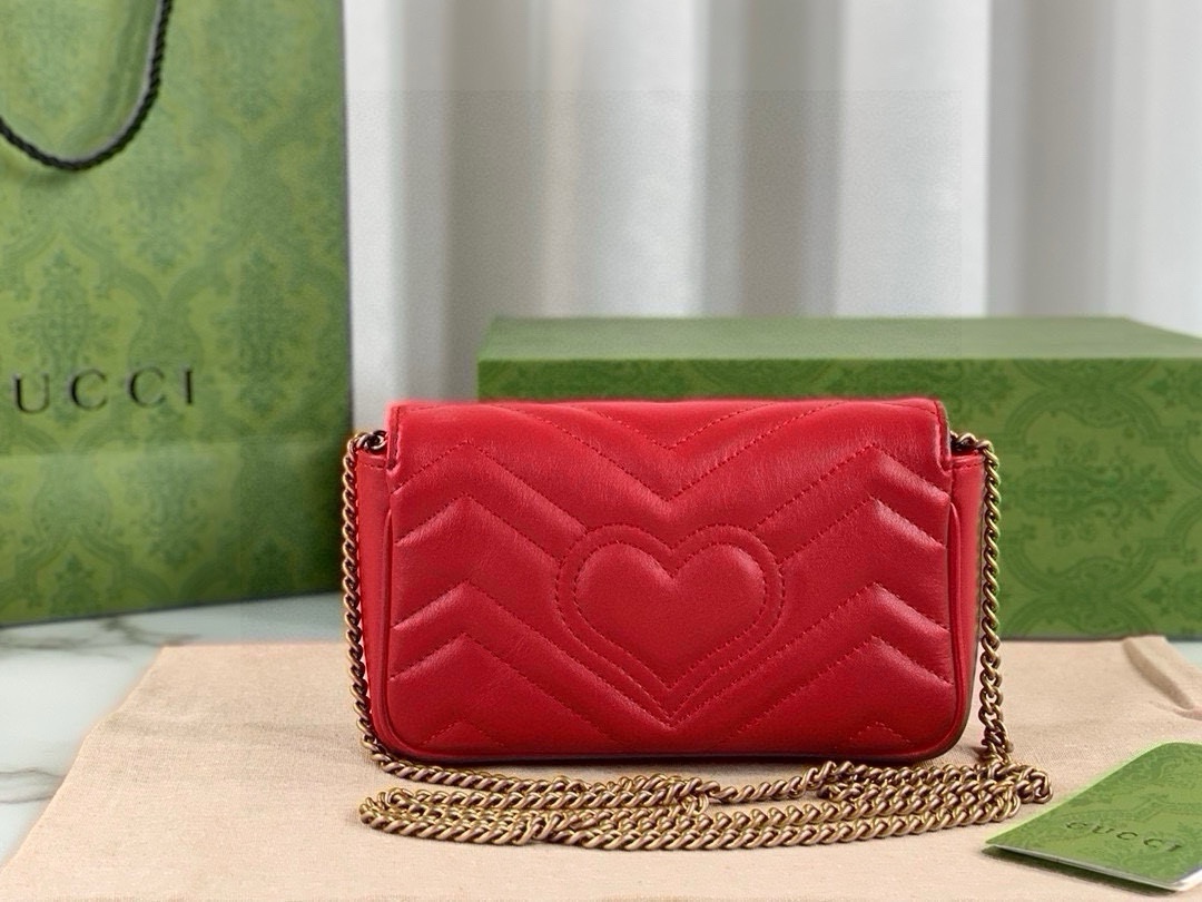 Gucci GG Marmont Mini Chain Bag - Upgraded Leather in Bright Red 476433