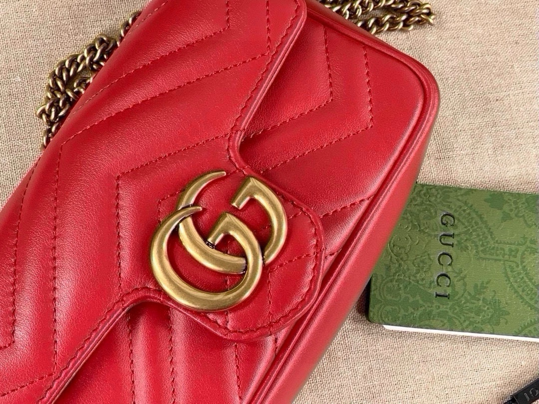 Gucci GG Marmont Mini Chain Bag - Upgraded Leather in Bright Red 476433