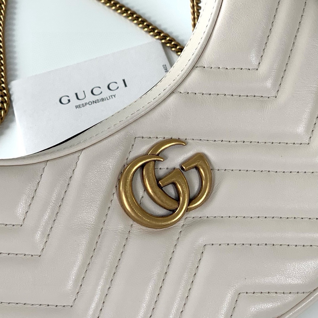 Gucci GG Marmont Mini Half-Moon Bag - Style 699514 in White Quilted Leather