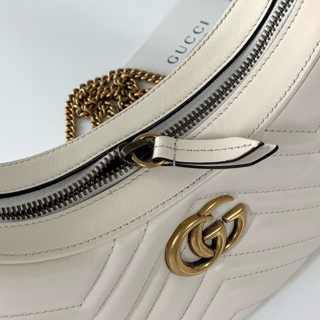 Gucci GG Marmont Mini Half-Moon Bag - Style 699514 in White Quilted Leather