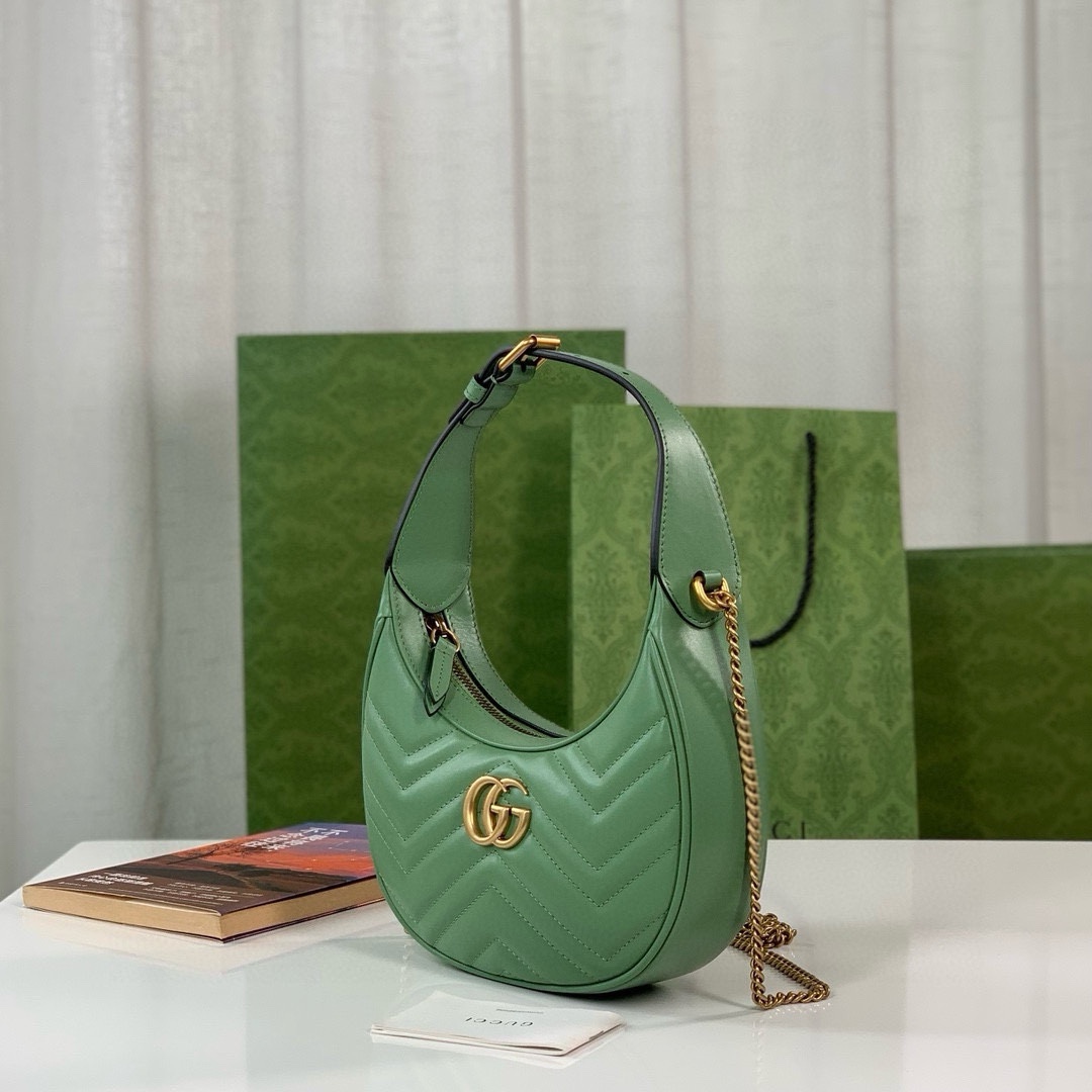 Gucci GG Marmont Mini Half-Moon Bag - Style 699514 in Light Green Quilted Leather