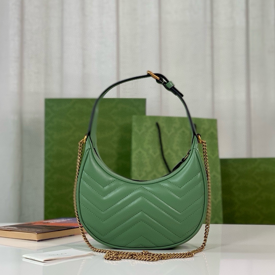 Gucci GG Marmont Mini Half-Moon Bag - Style 699514 in Light Green Quilted Leather