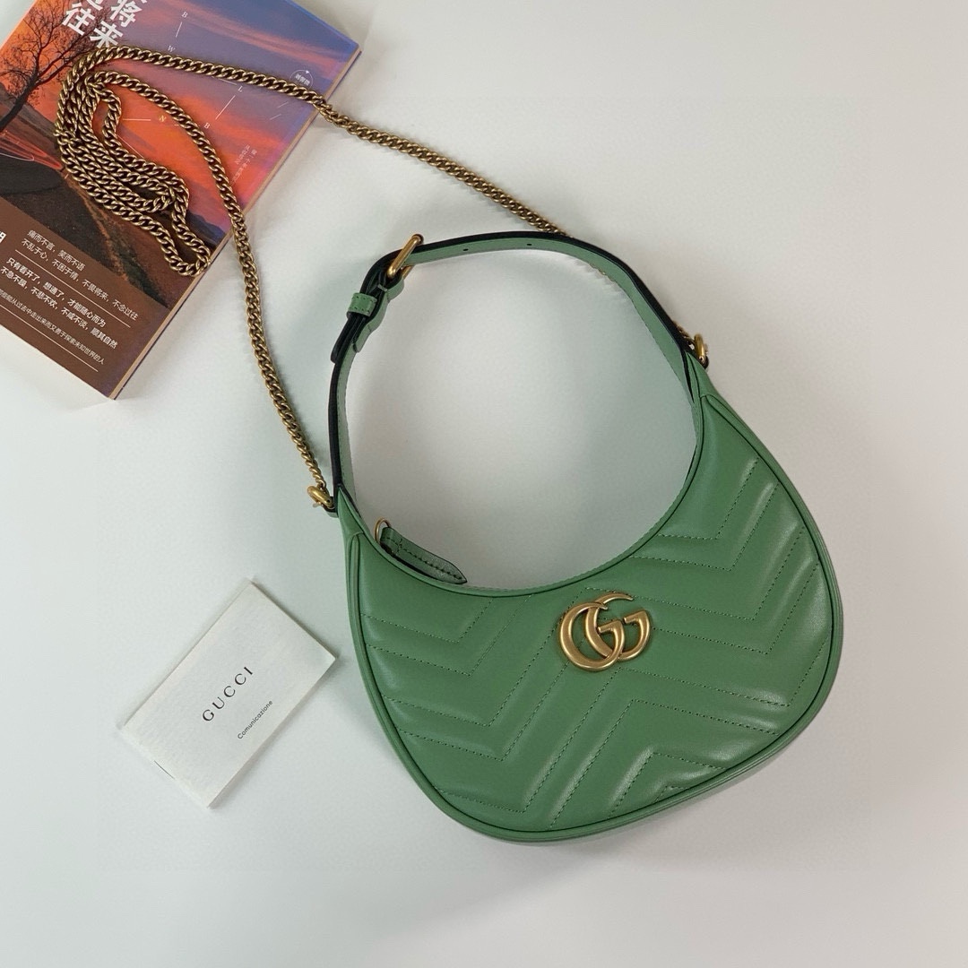 Gucci GG Marmont Mini Half-Moon Bag - Style 699514 in Light Green Quilted Leather