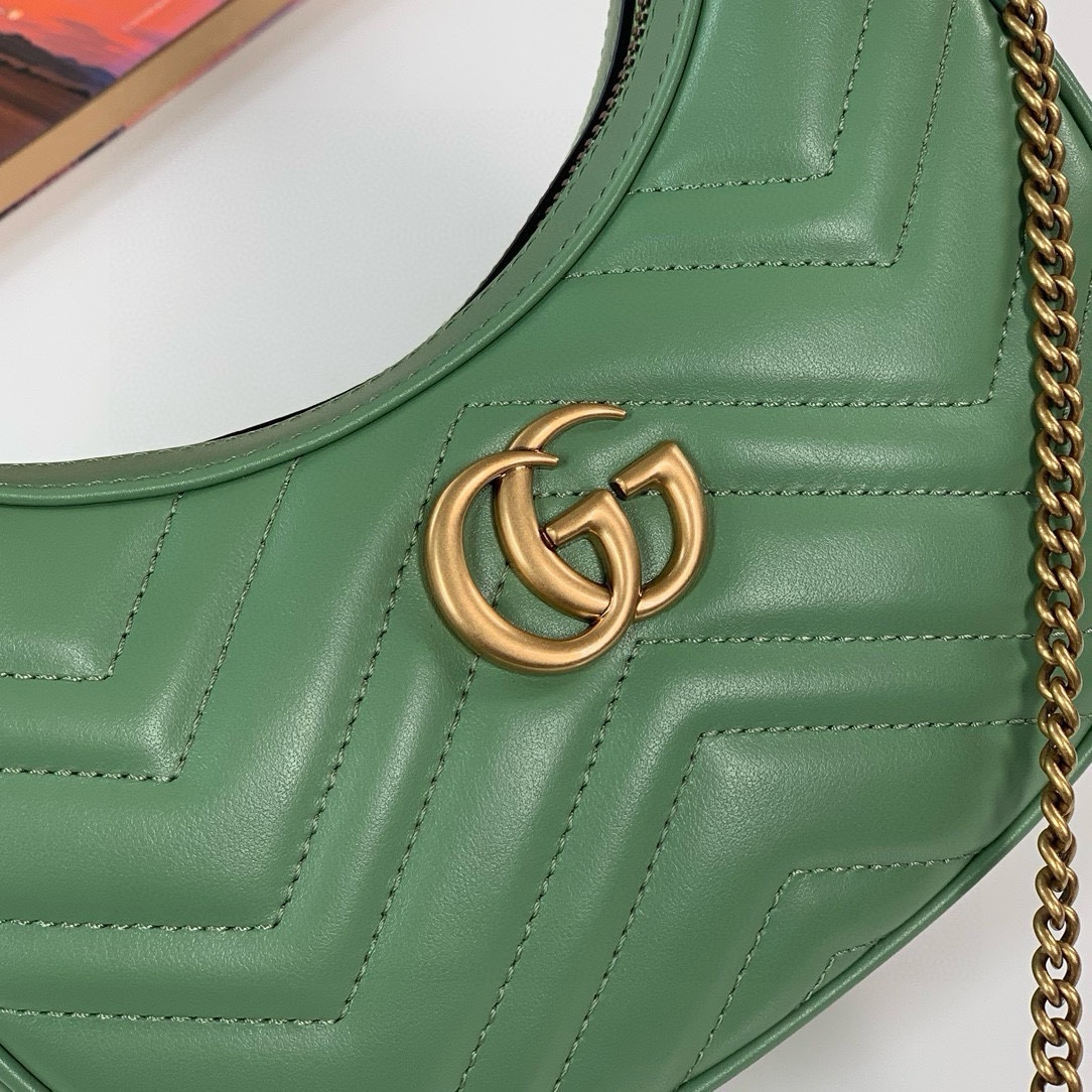 Gucci GG Marmont Mini Half-Moon Bag - Style 699514 in Light Green Quilted Leather