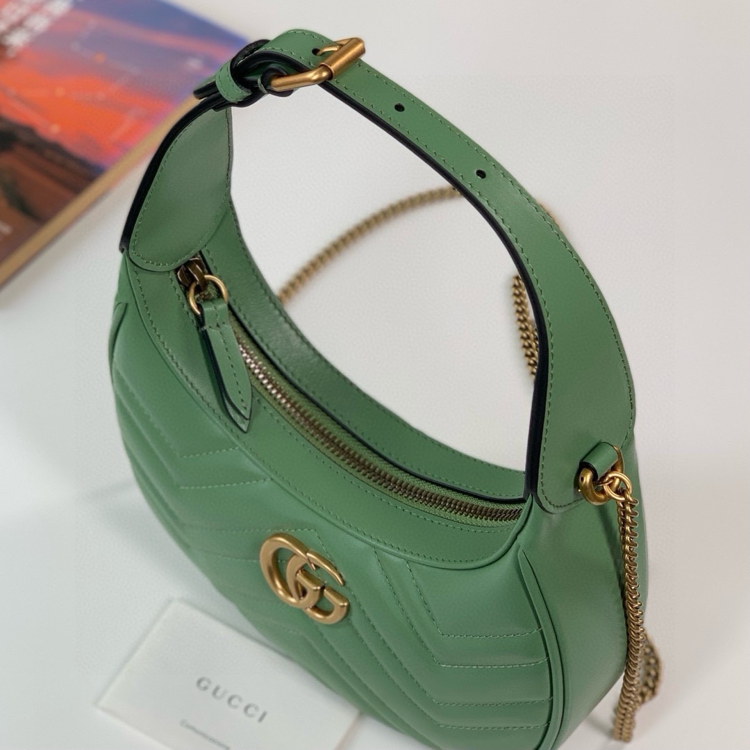 Gucci GG Marmont Mini Half-Moon Bag - Style 699514 in Light Green Quilted Leather