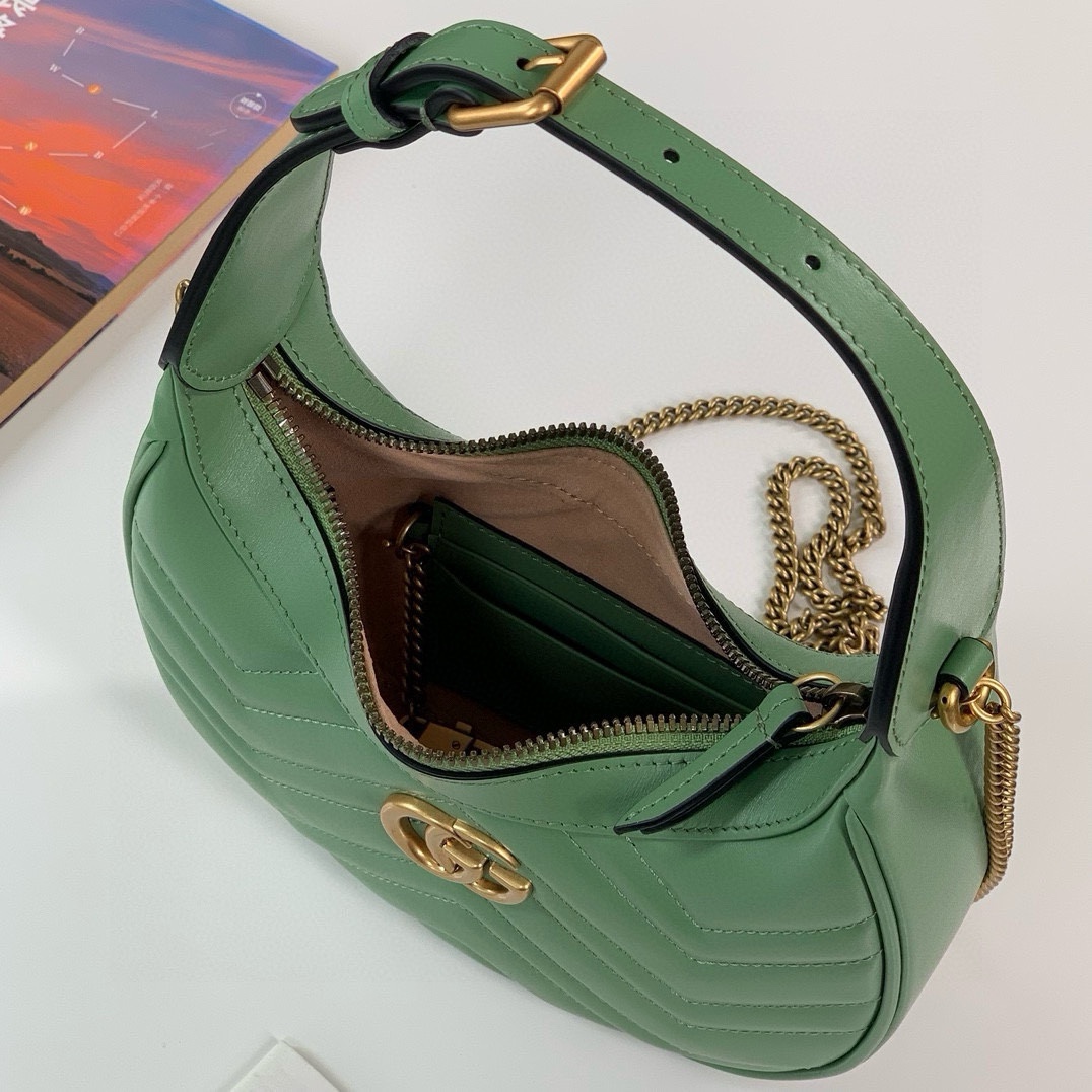 Gucci GG Marmont Mini Half-Moon Bag - Style 699514 in Light Green Quilted Leather