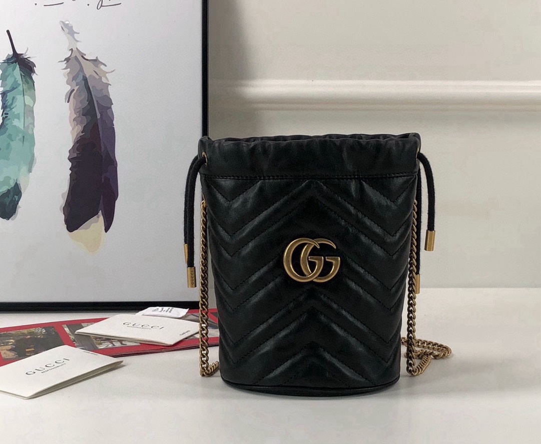 Gucci Original Quality Black Leather Bag - Style 575163