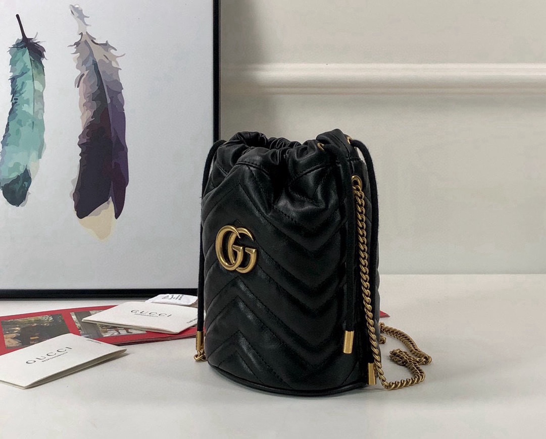 Gucci Original Quality Black Leather Bag - Style 575163