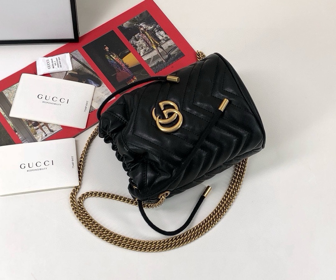 Gucci Original Quality Black Leather Bag - Style 575163