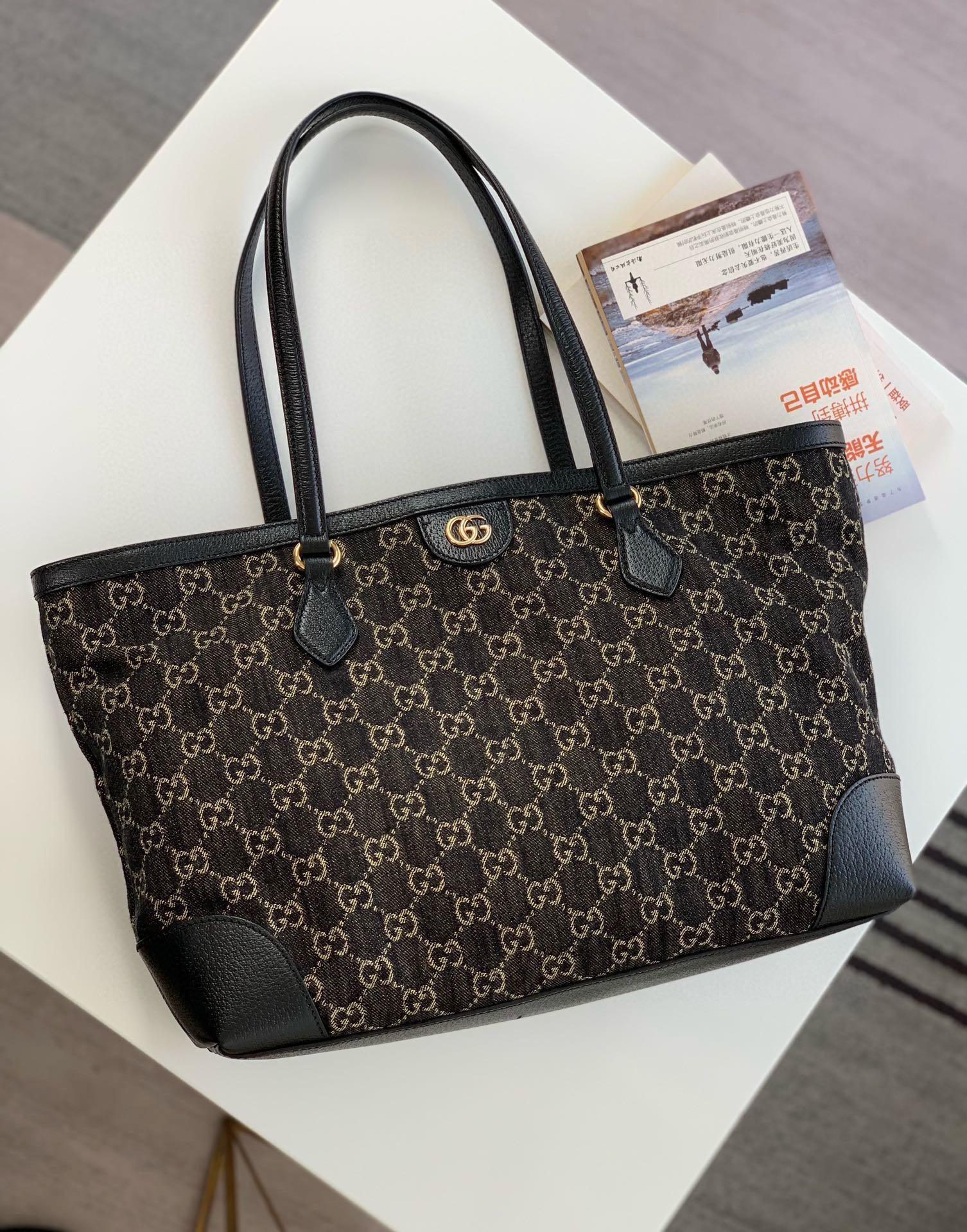 Gucci Ophidia Black Denim Tote Bag - Style 631685