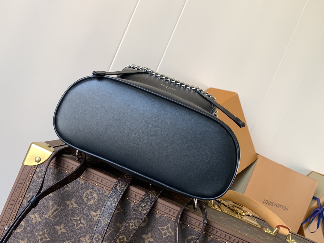  Variable code chip  LV M12587 Black Montsouris small backpack Glossy sheep leather Monogram details, LV Vibe collection