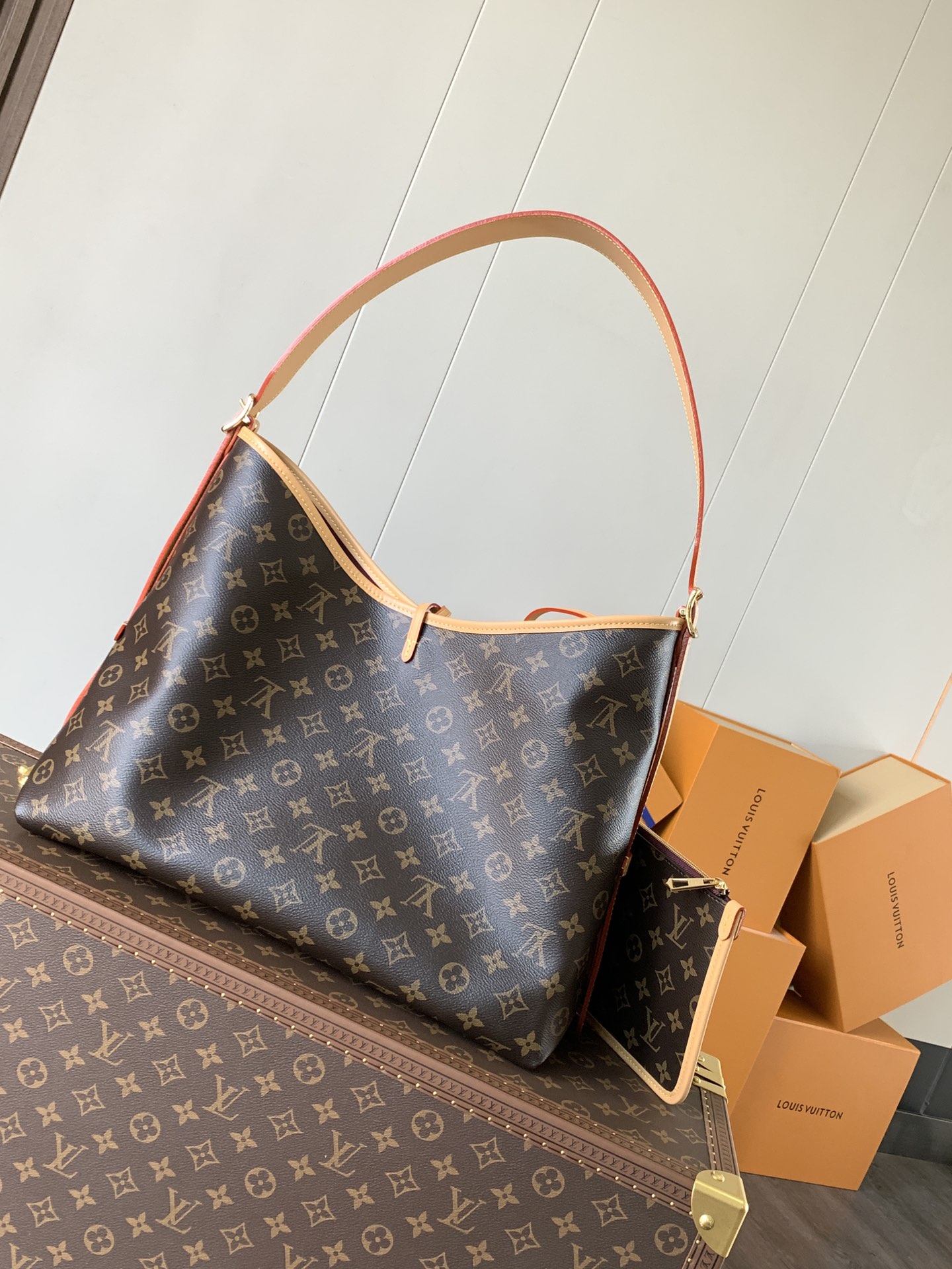 LV M46197 CarryAll Variable code chip   Medium handbag Monogram canvas leather trim