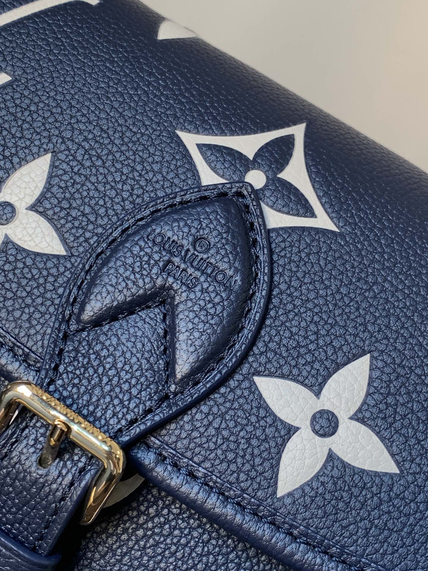 Variable Code Chip LV M47161 Blue  Diane Handbag Monogram Empreinte embossed leather removable wide jacquard shoulder strap