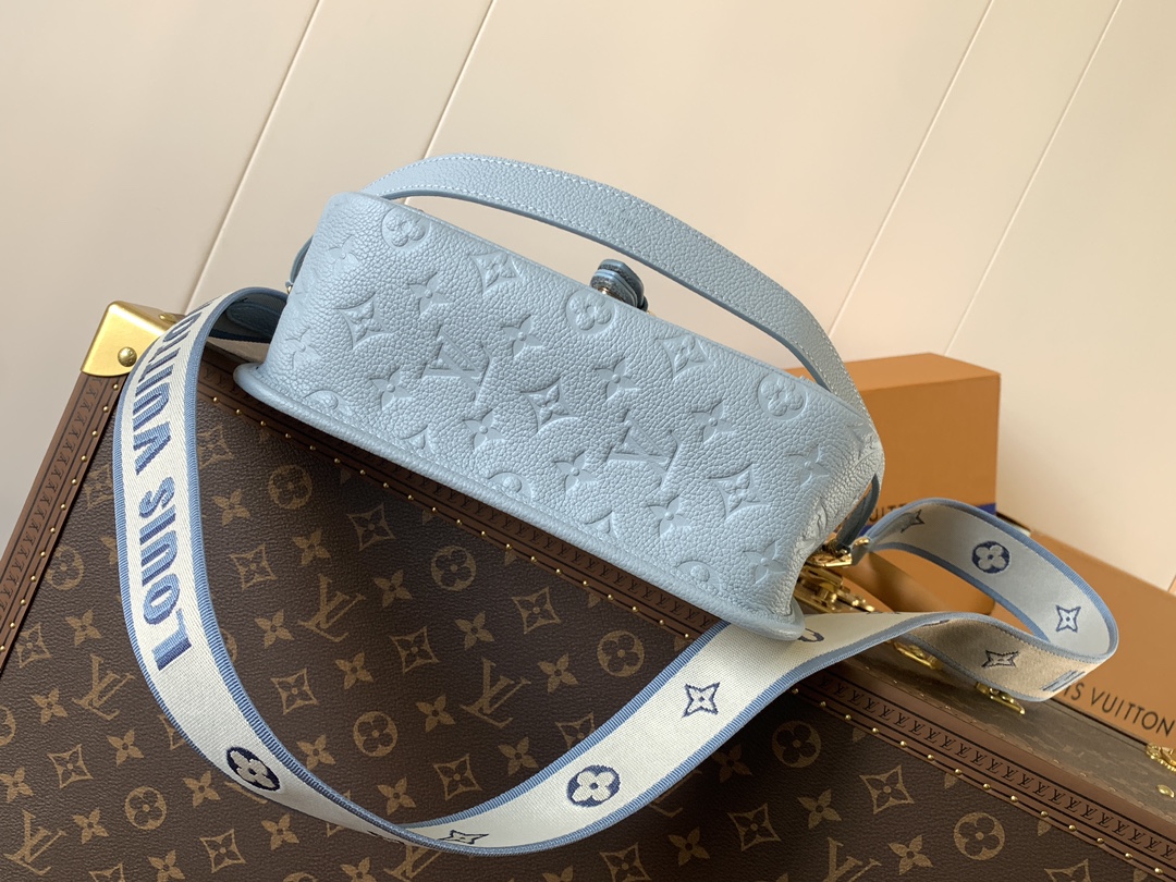 Variable Code Chip LV M46846 Haze blue Diane Handbag Monogram Empreinte embossed leather removable wide jacquard shoulder strap