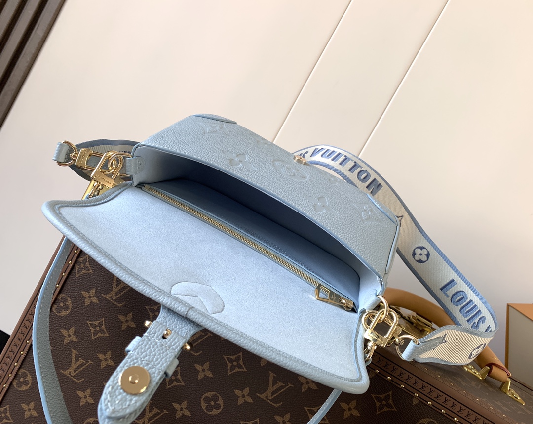 Variable Code Chip LV M46846 Haze blue Diane Handbag Monogram Empreinte embossed leather removable wide jacquard shoulder strap