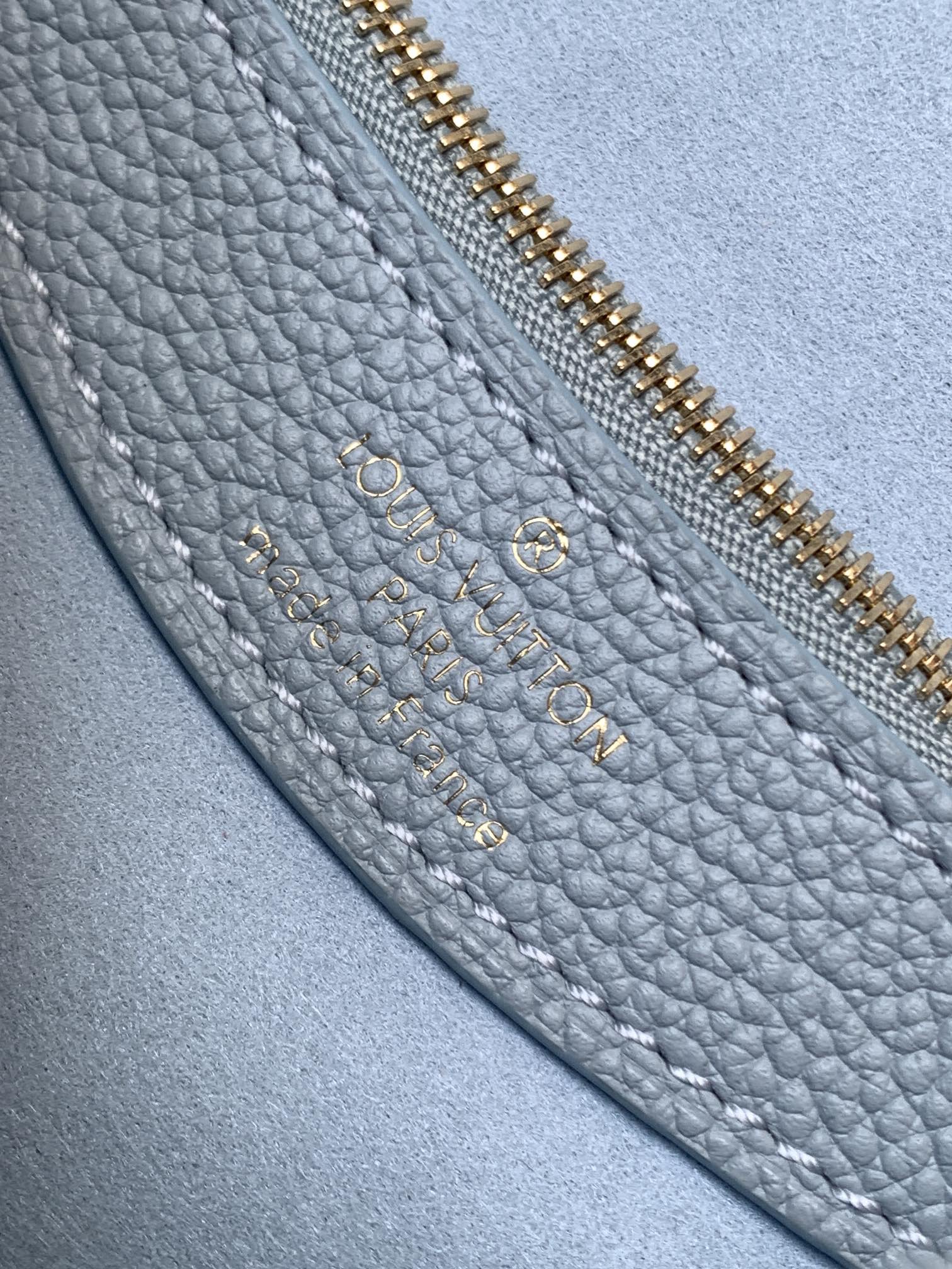 Variable Code Chip LV M46846 Haze blue Diane Handbag Monogram Empreinte embossed leather removable wide jacquard shoulder strap