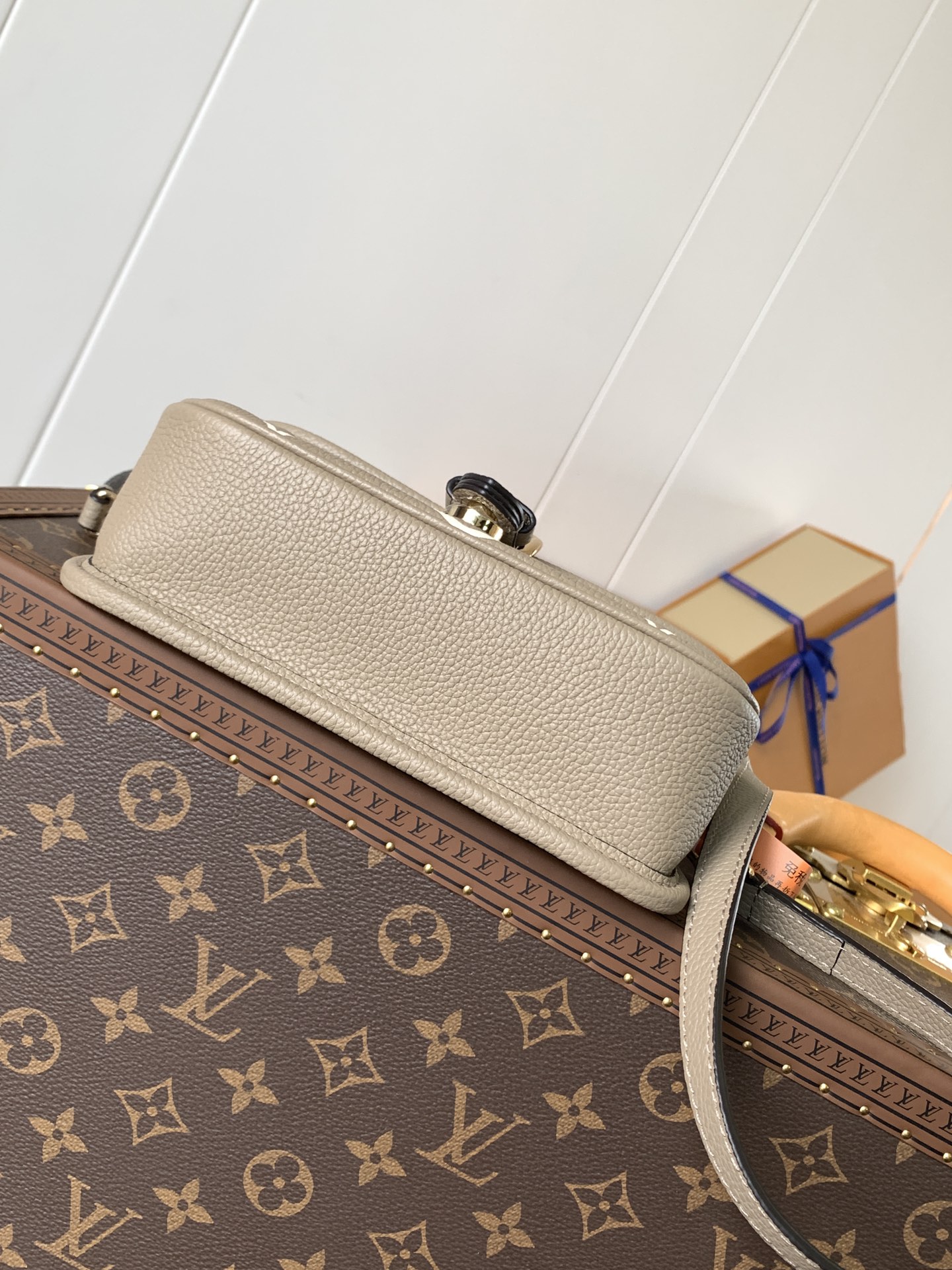 Variable Code Chip LV M83300 Apricot Nano Diane Handbag. Monogram Empreinte leather. Flap, magnetic buckle open and close