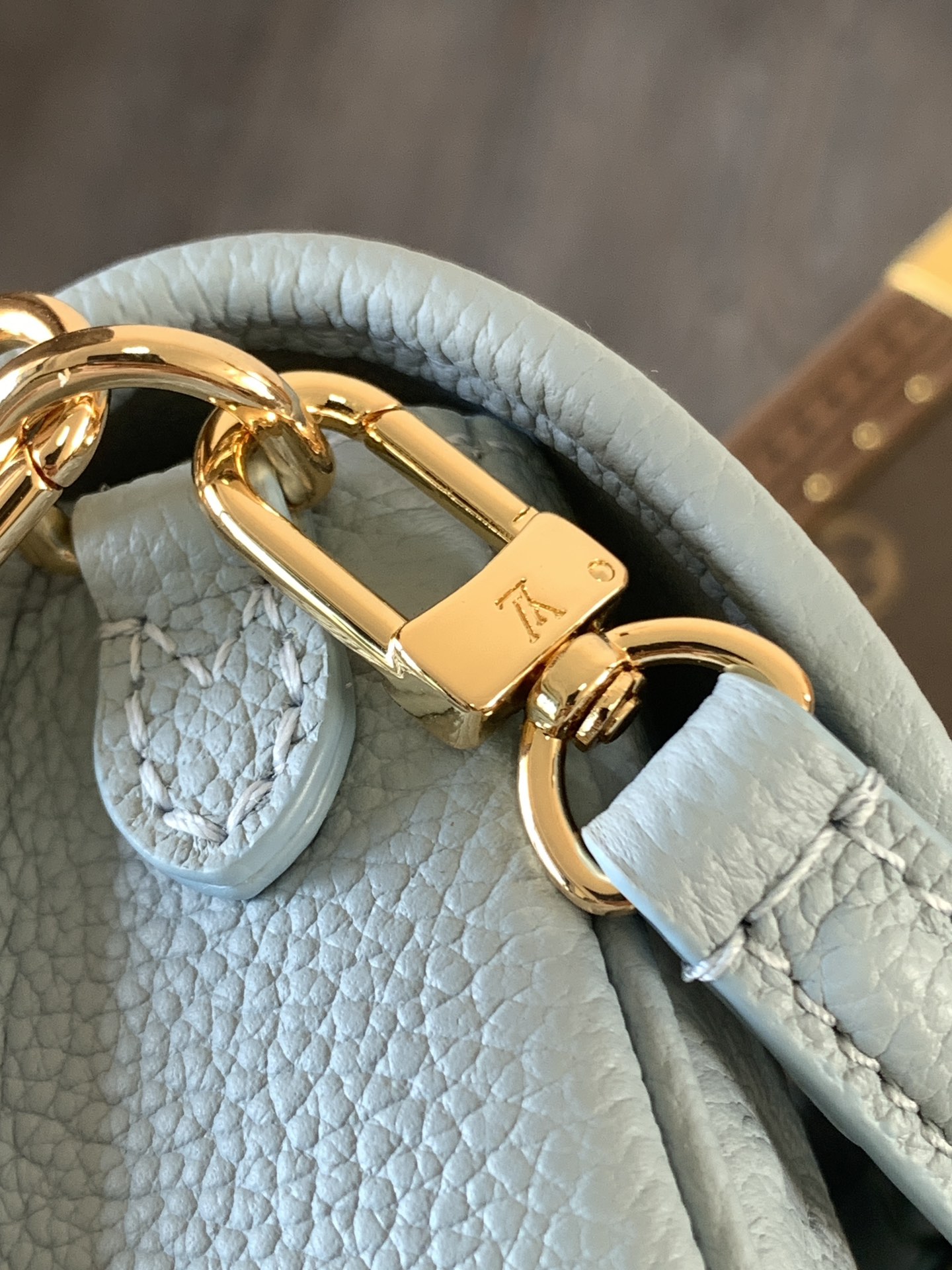 Variable Code Chip LV M83592 Blue.Nano Diane Handbag. Monogram Empreinte leather. Flap, magnetic buckle open and close