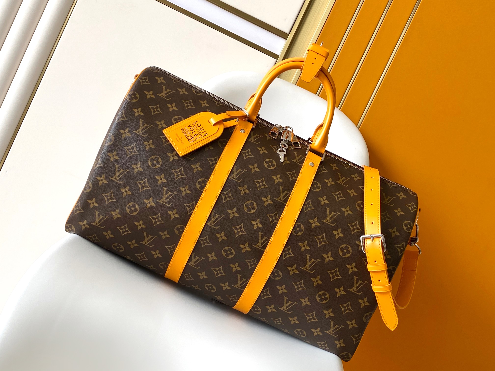 M12634 Keepall Bandouli??re 50 Travel Bag by Louis Vuitton LV in Yellow