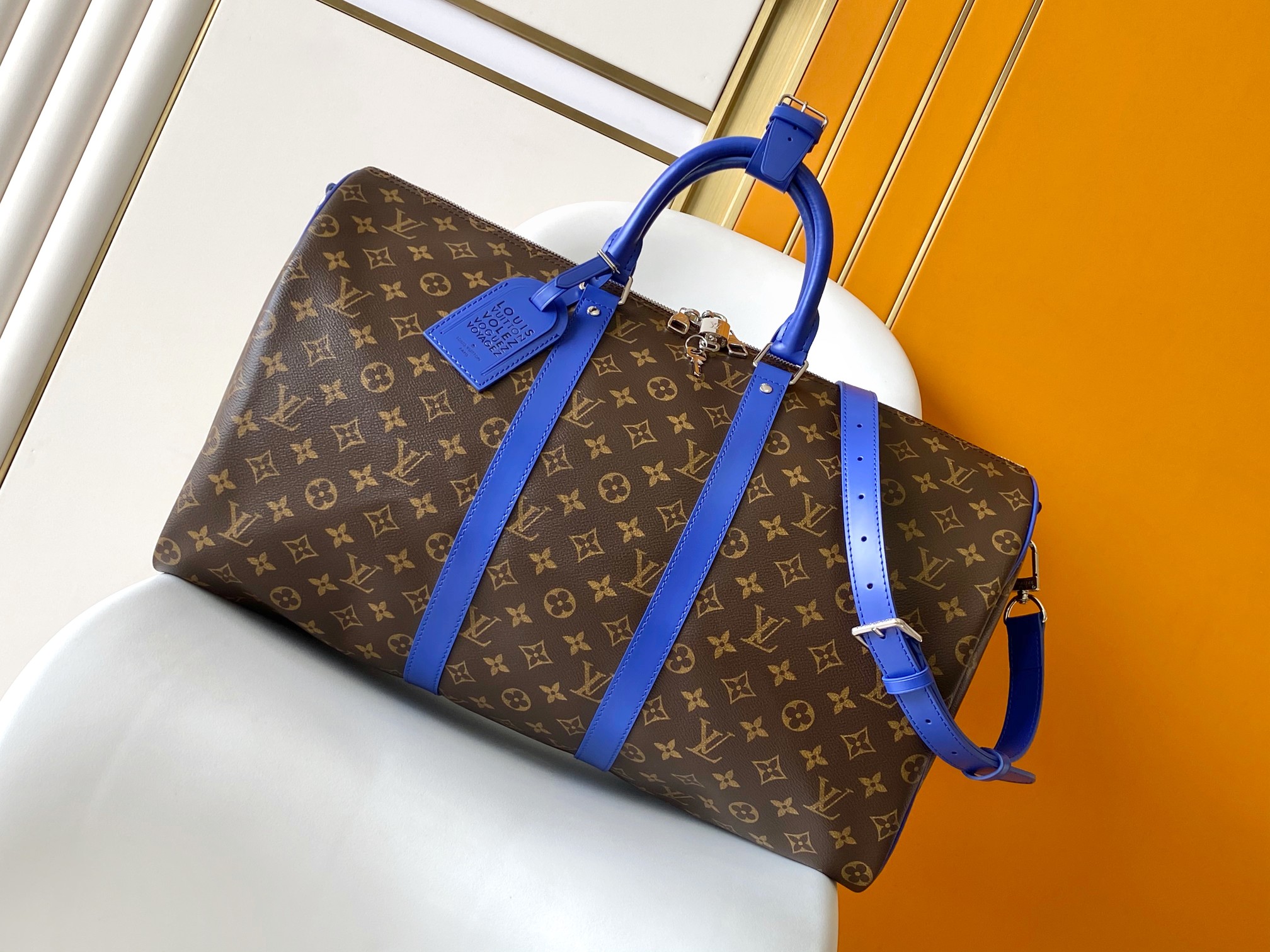 M12633 Keepall Bandouli??re 50 Travel Bag by Louis Vuitton LV in Deep Blue