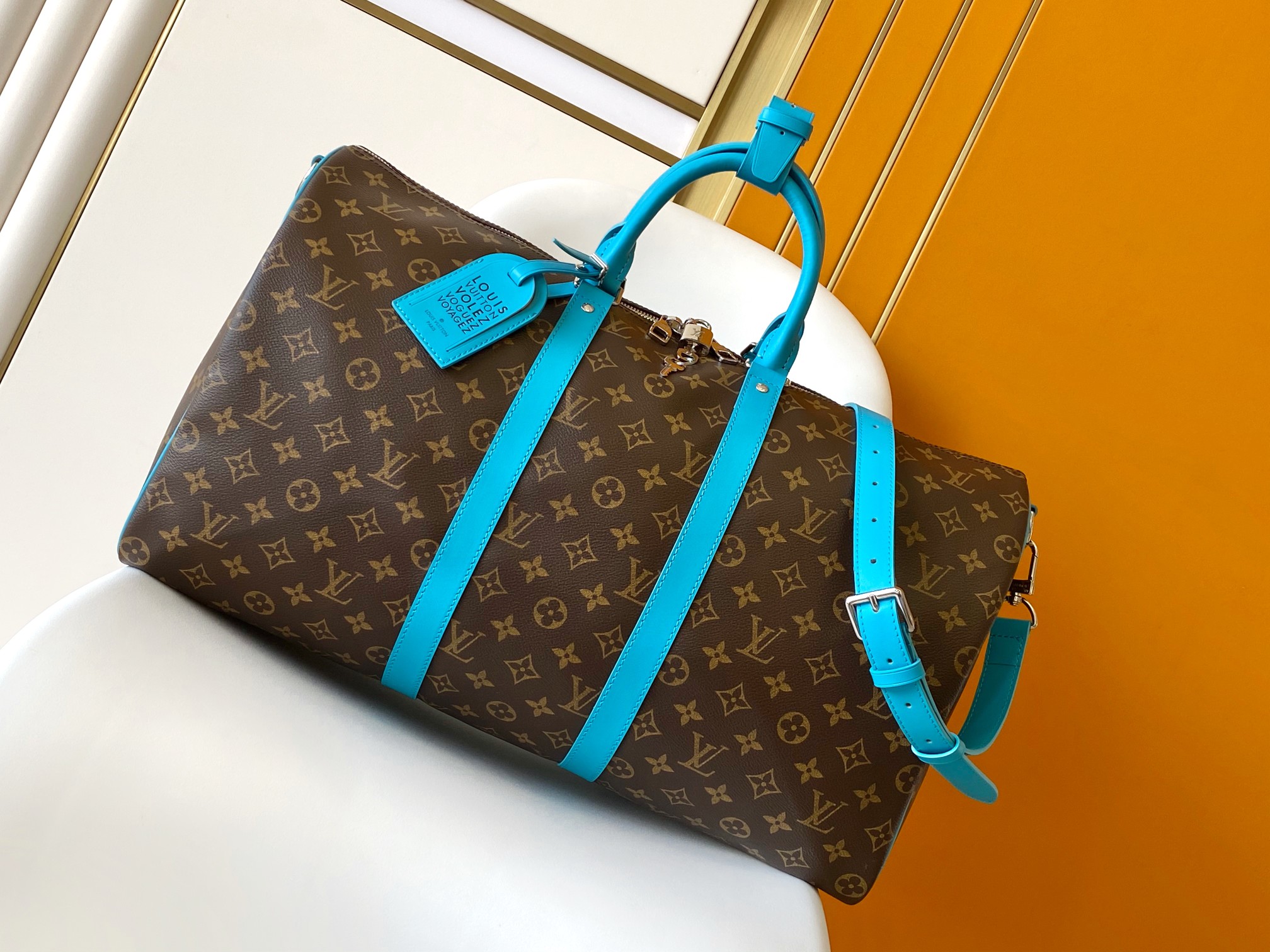 M12629 Keepall Bandouli??re 50 Travel Bag by Louis Vuitton LV in Light Blue