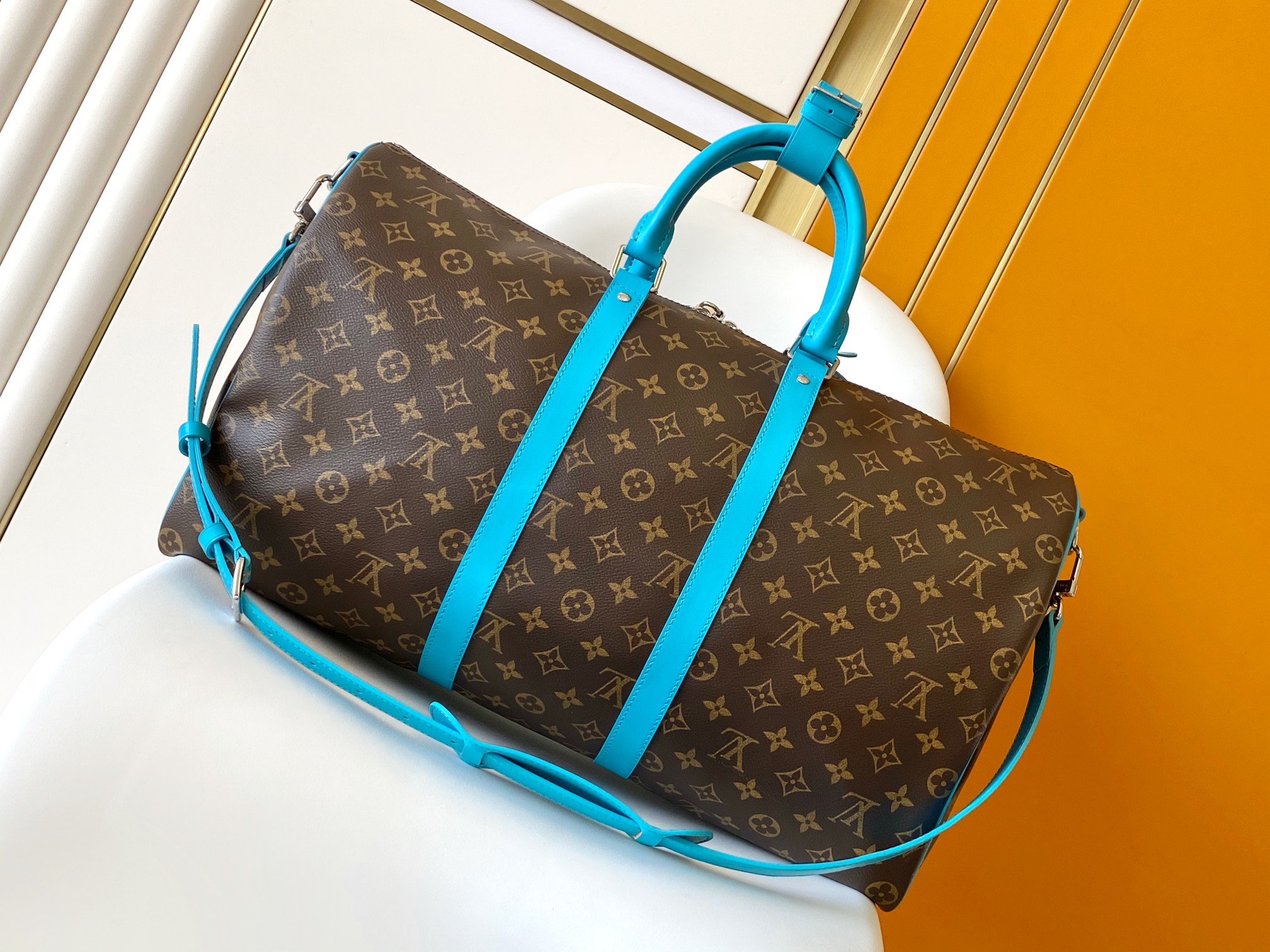 M12629 Keepall Bandouli??re 50 Travel Bag by Louis Vuitton LV in Light Blue