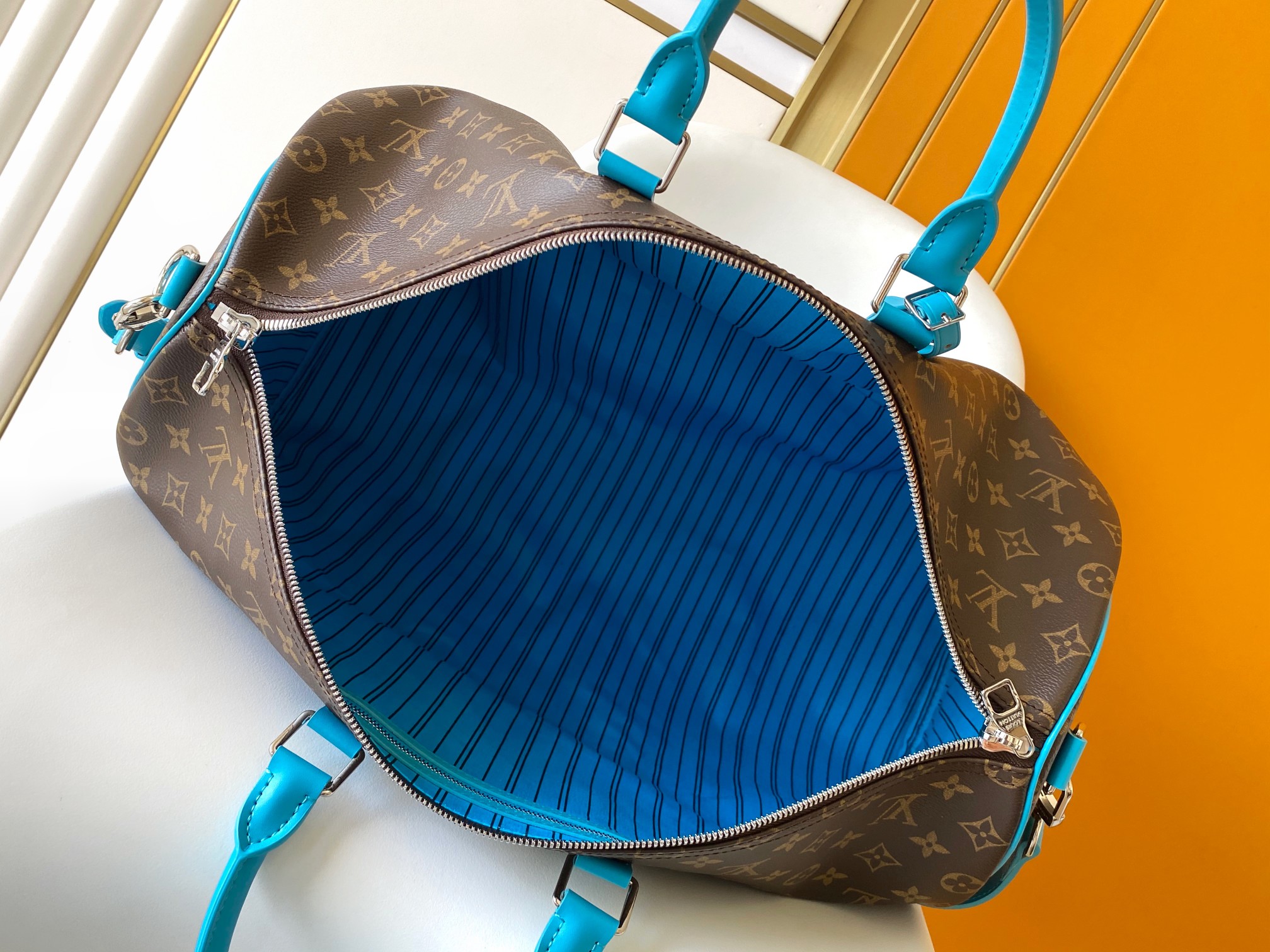 M12629 Keepall Bandouli??re 50 Travel Bag by Louis Vuitton LV in Light Blue