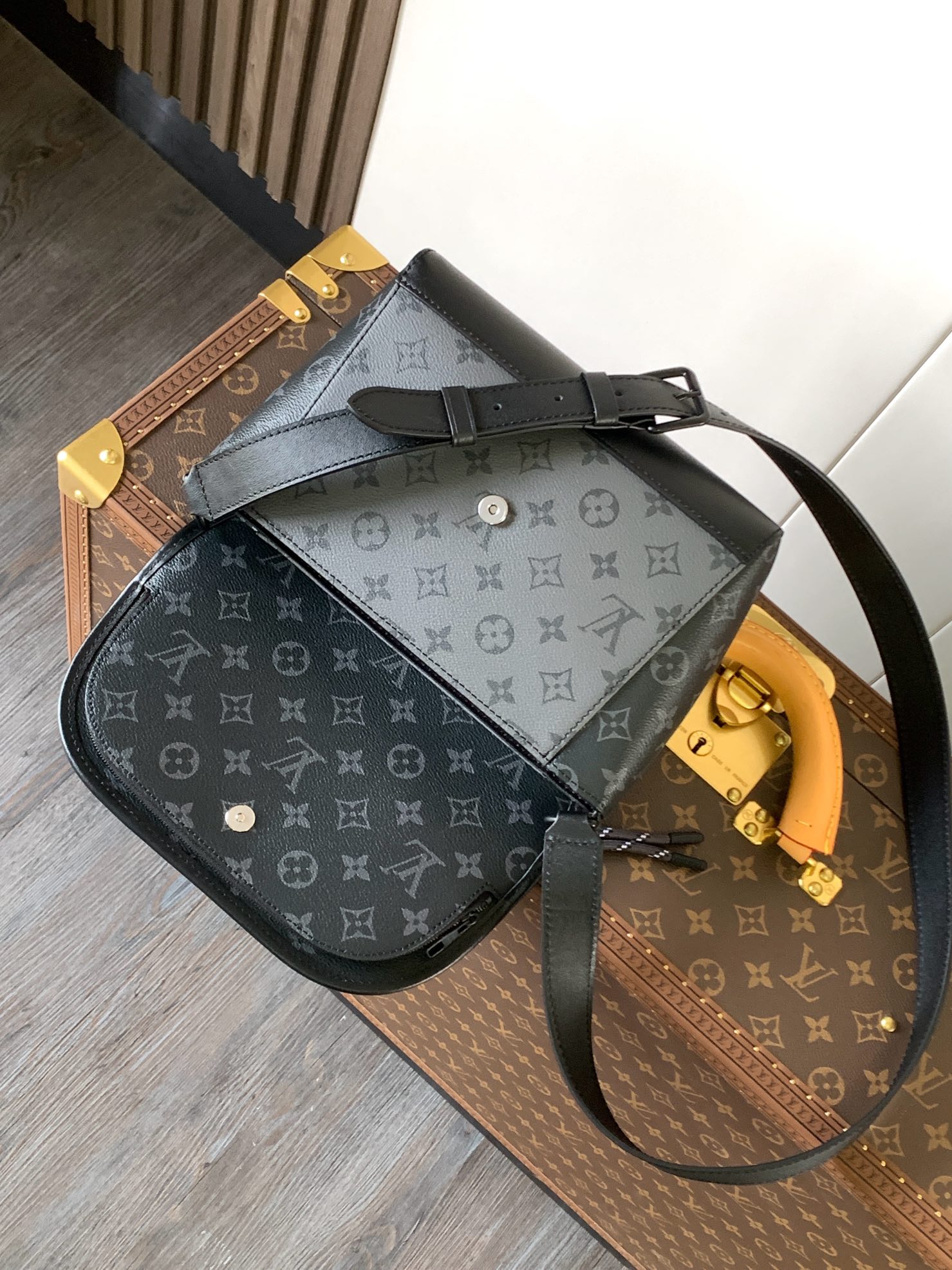 M12681 Pulse Messenger Bag by Louis Vuitton LV in Black Flower/Silver Flower