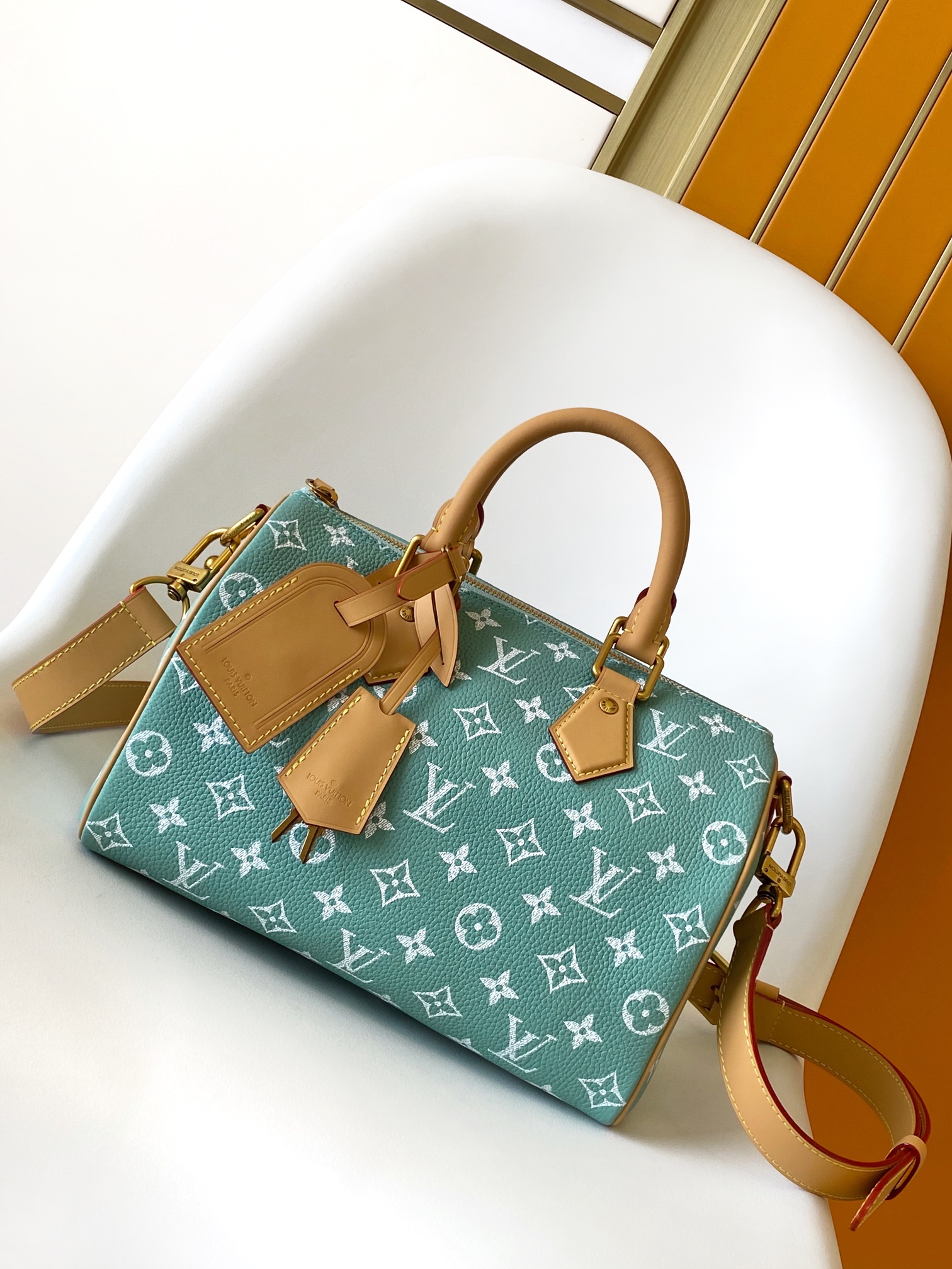 M11561 Bandouliere 25 Handbag by Louis Vuitton LV in Aqua Blue