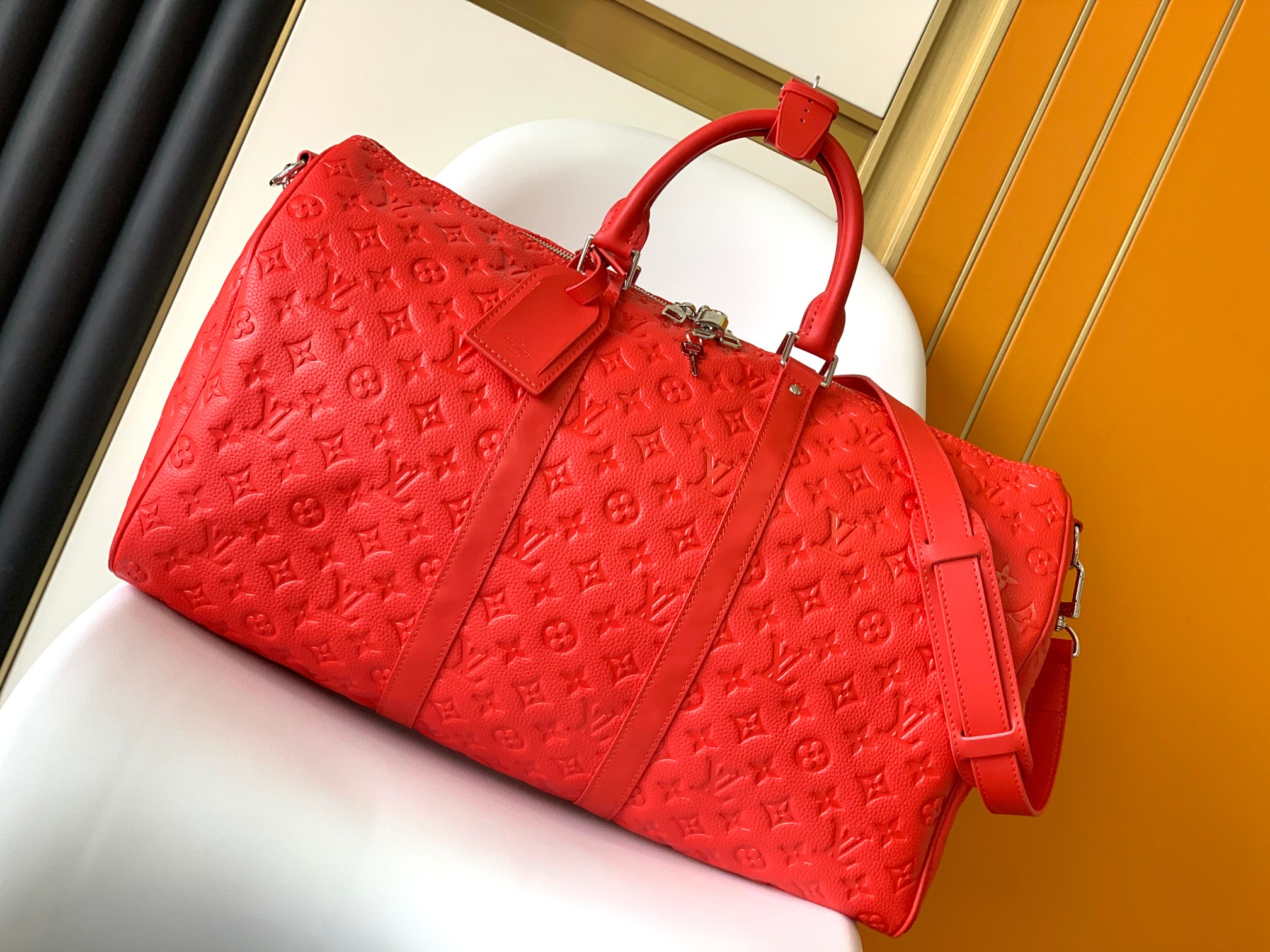 M23750 Keepall Bandouli??re 50 Travel Bag in Red by Louis Vuitton LV