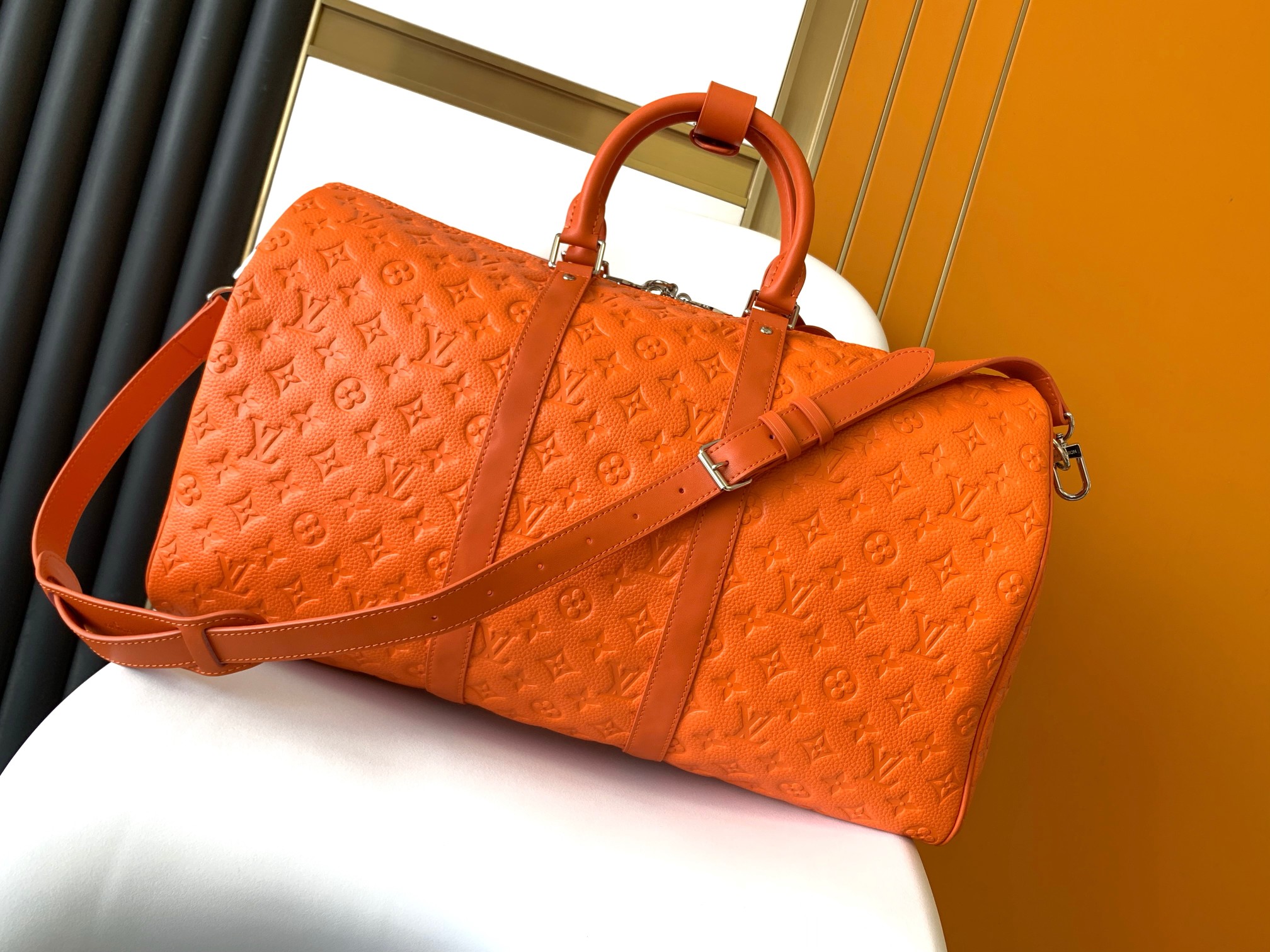 M23749 Keepall Bandouli??re 50 Travel Bag in Orange by Louis Vuitton LV