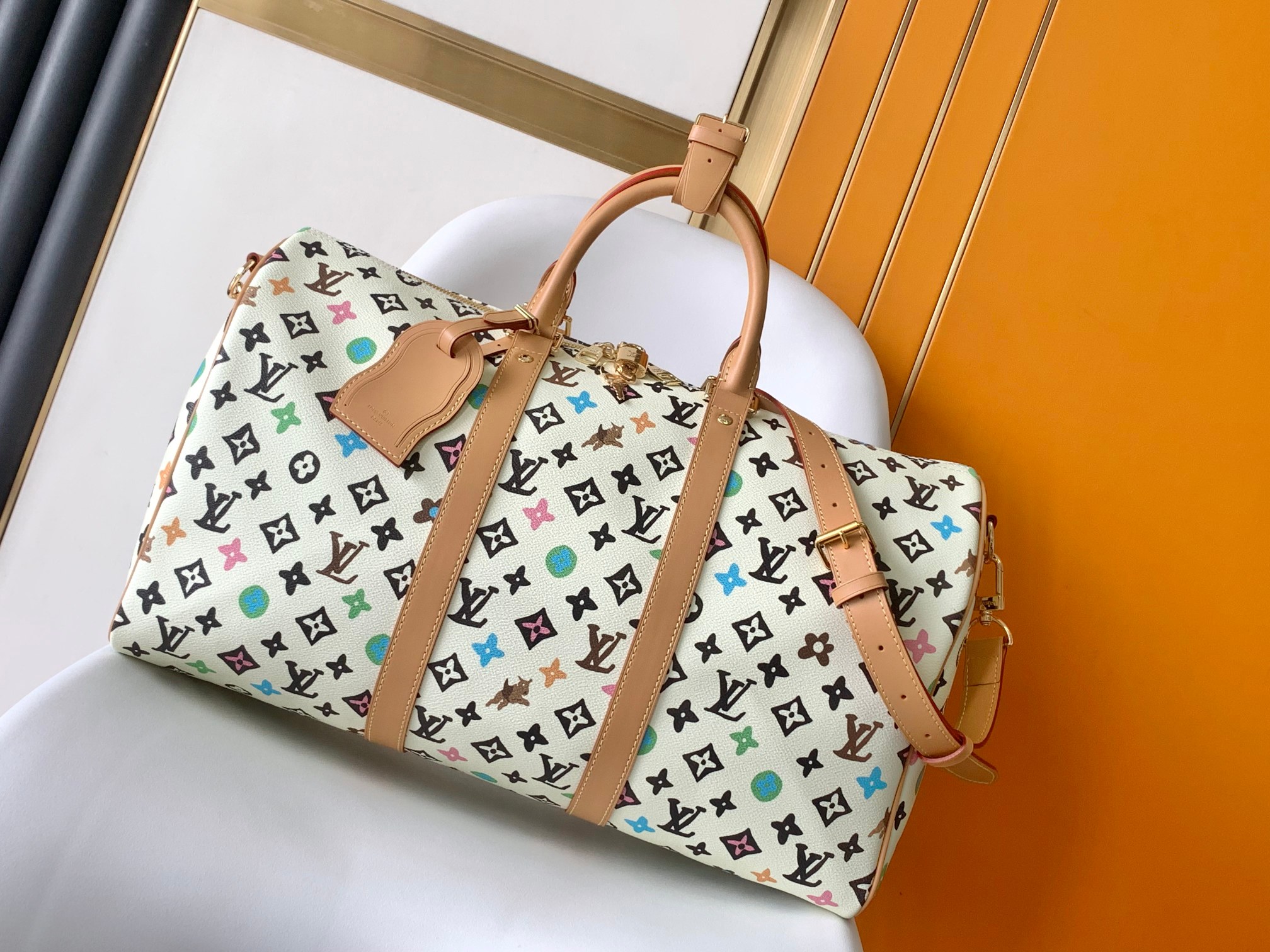 M25233 Keepall Bandouli??re 45 Travel Bag in White by Louis Vuitton LV