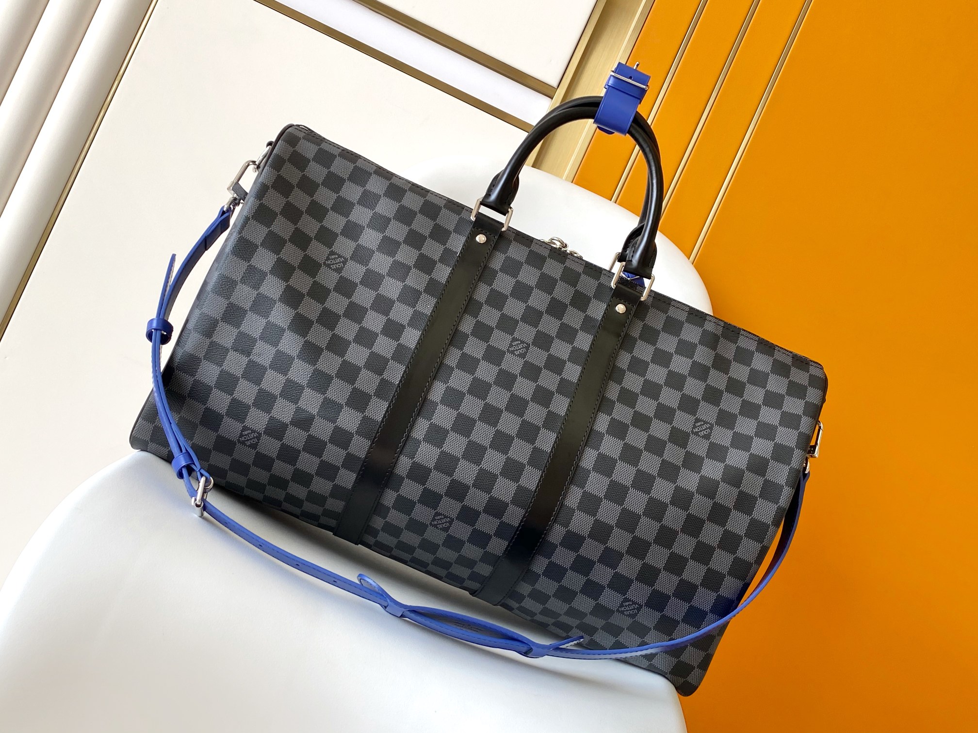 N00096 Keepall 50 Bag by Louis Vuitton LV in Black Check with Blue