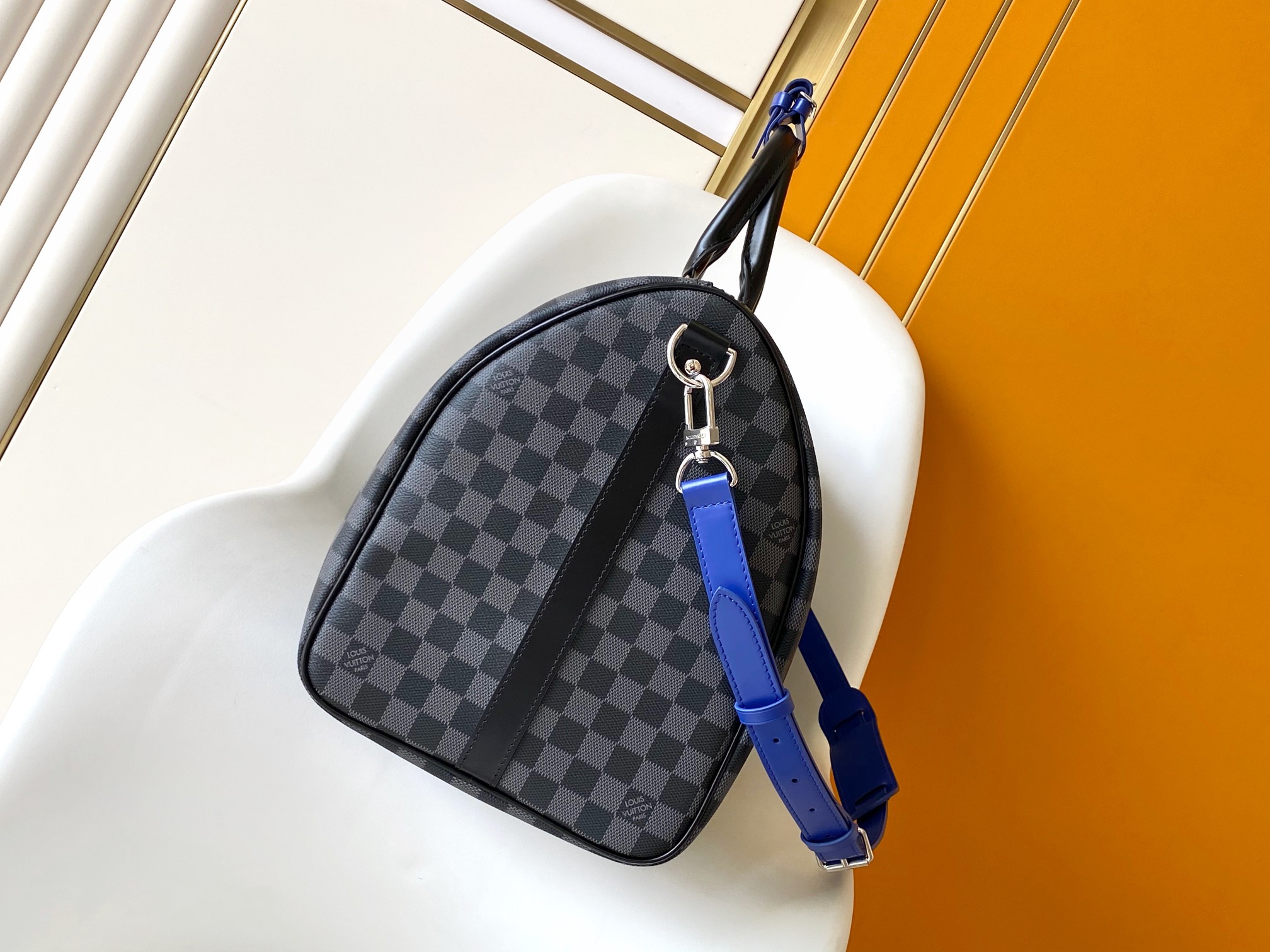 N00096 Keepall 50 Bag by Louis Vuitton LV in Black Check with Blue