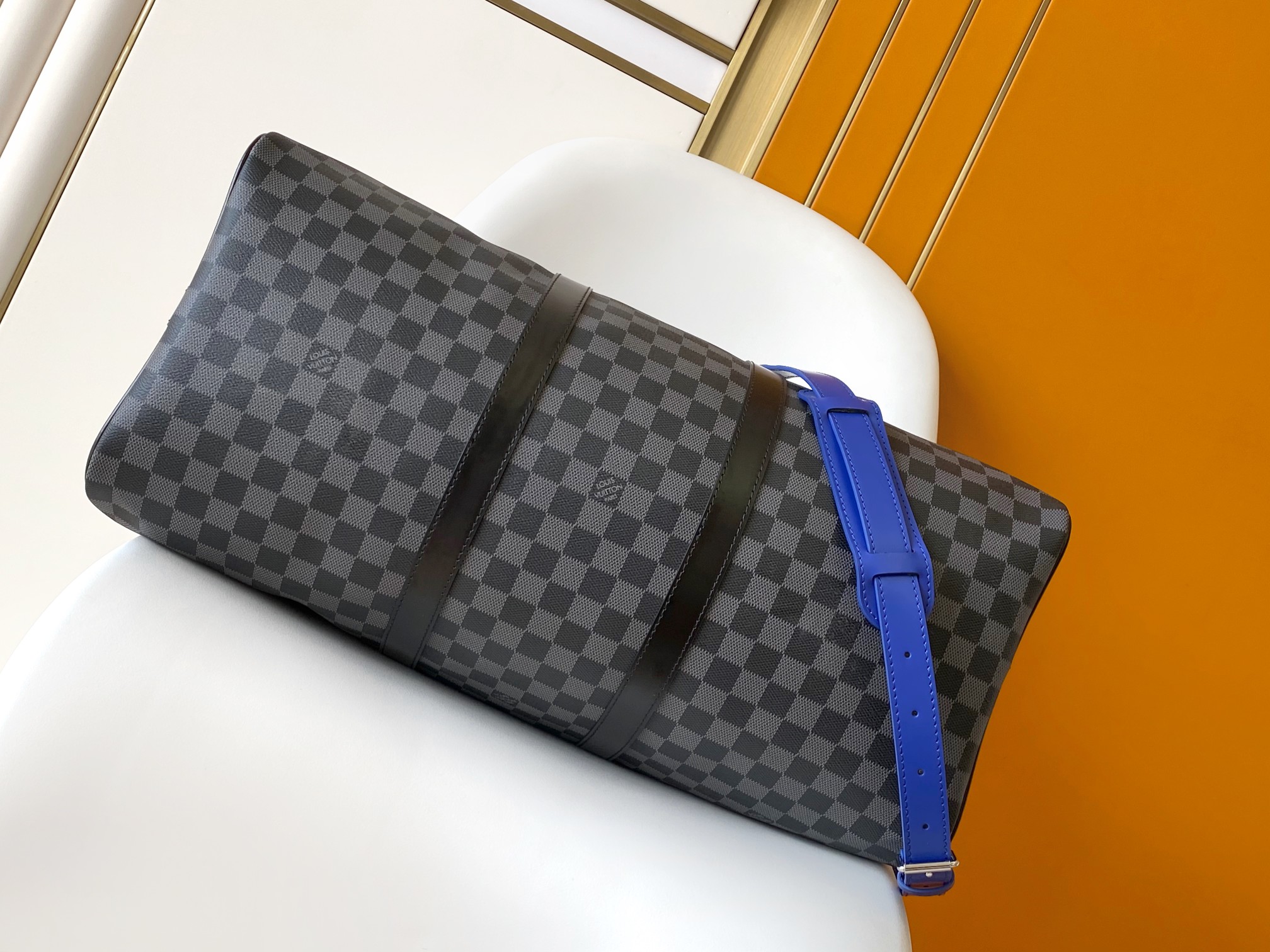 N00096 Keepall 50 Bag by Louis Vuitton LV in Black Check with Blue