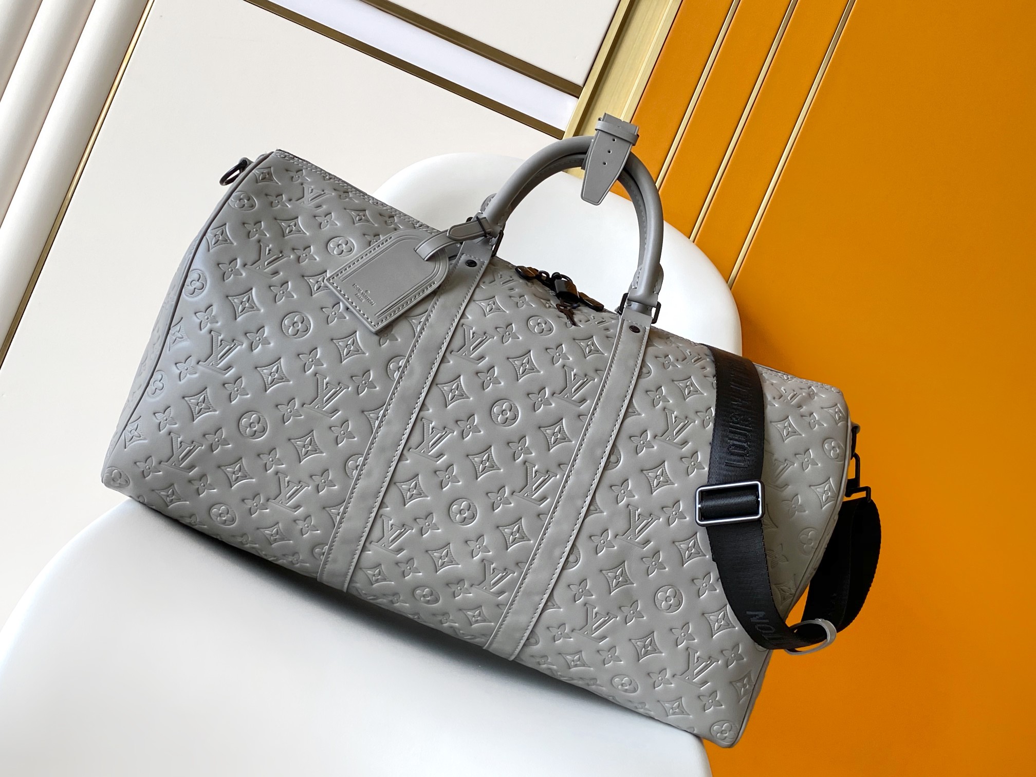 M46117 Keepall by Louis Vuitton LV - Gray with Woven Shoulder Strap