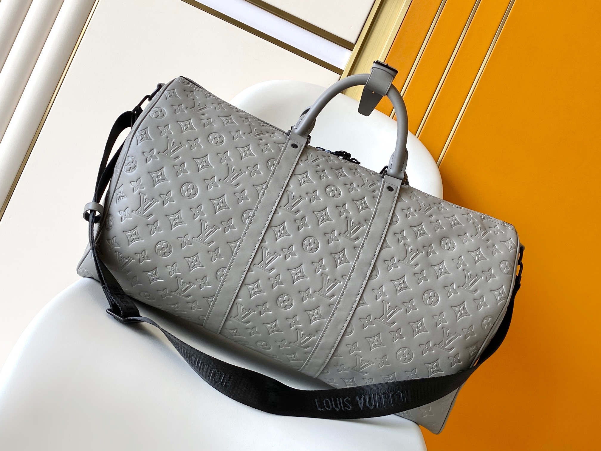 M46117 Keepall by Louis Vuitton LV - Gray with Woven Shoulder Strap