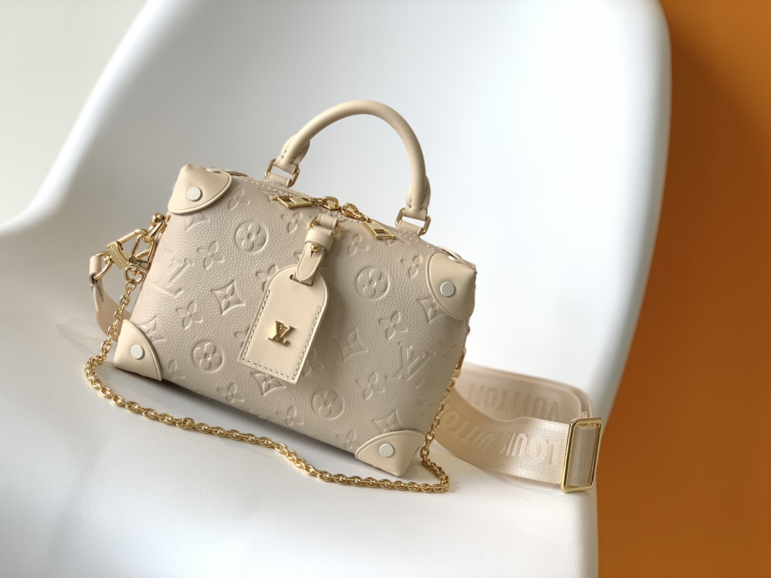 M45394 Petite Malle Souple Handbag by Louis Vuitton LV - White Monogram Empreinte Leather