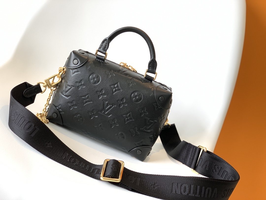 M45393 Petite Malle Souple Handbag by Louis Vuitton LV - Black Monogram Empreinte Leather