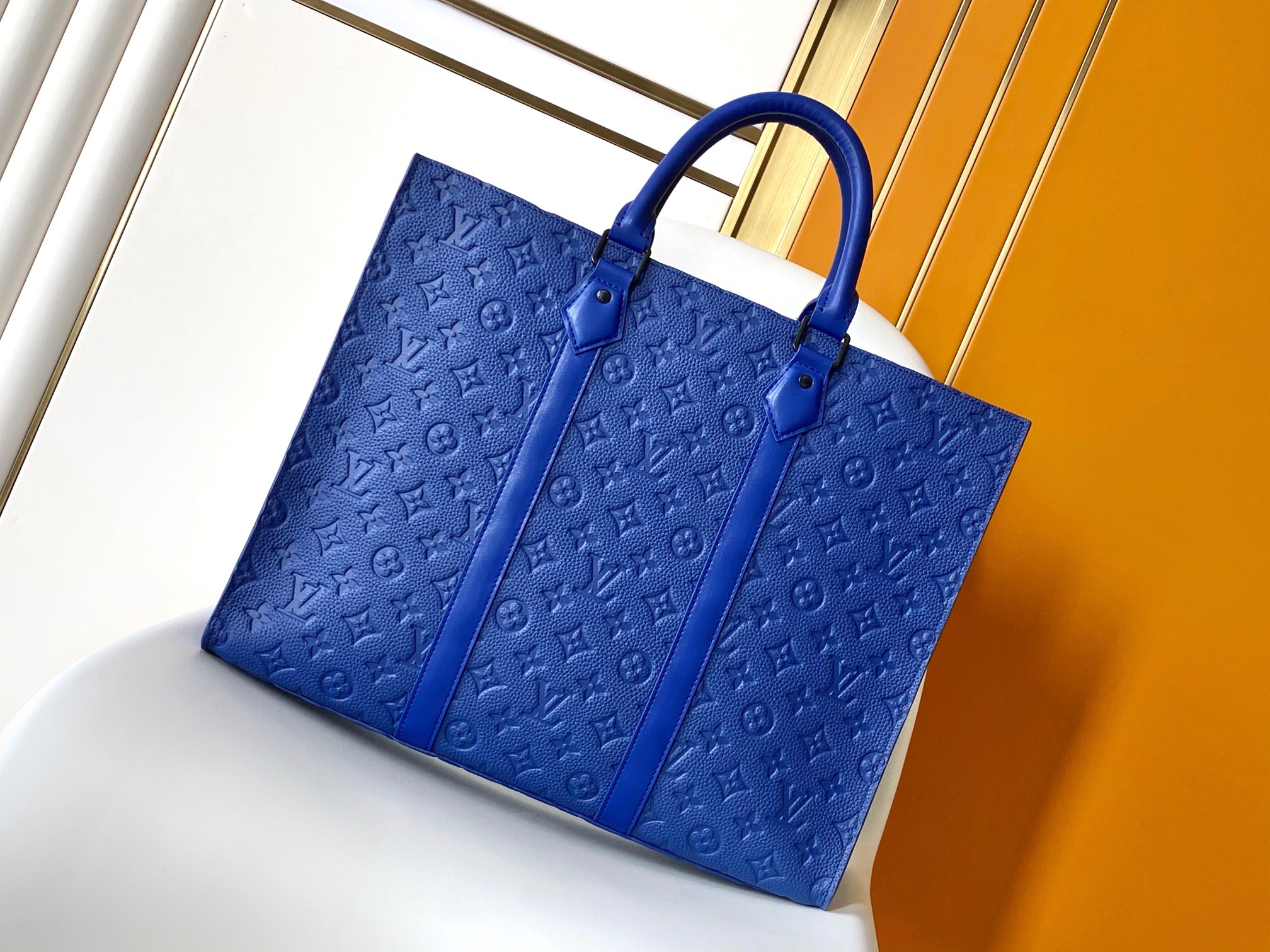 Louis Vuitton  LV Sac Plat 24H Handbag - M11690 Blue Monogram Embossed