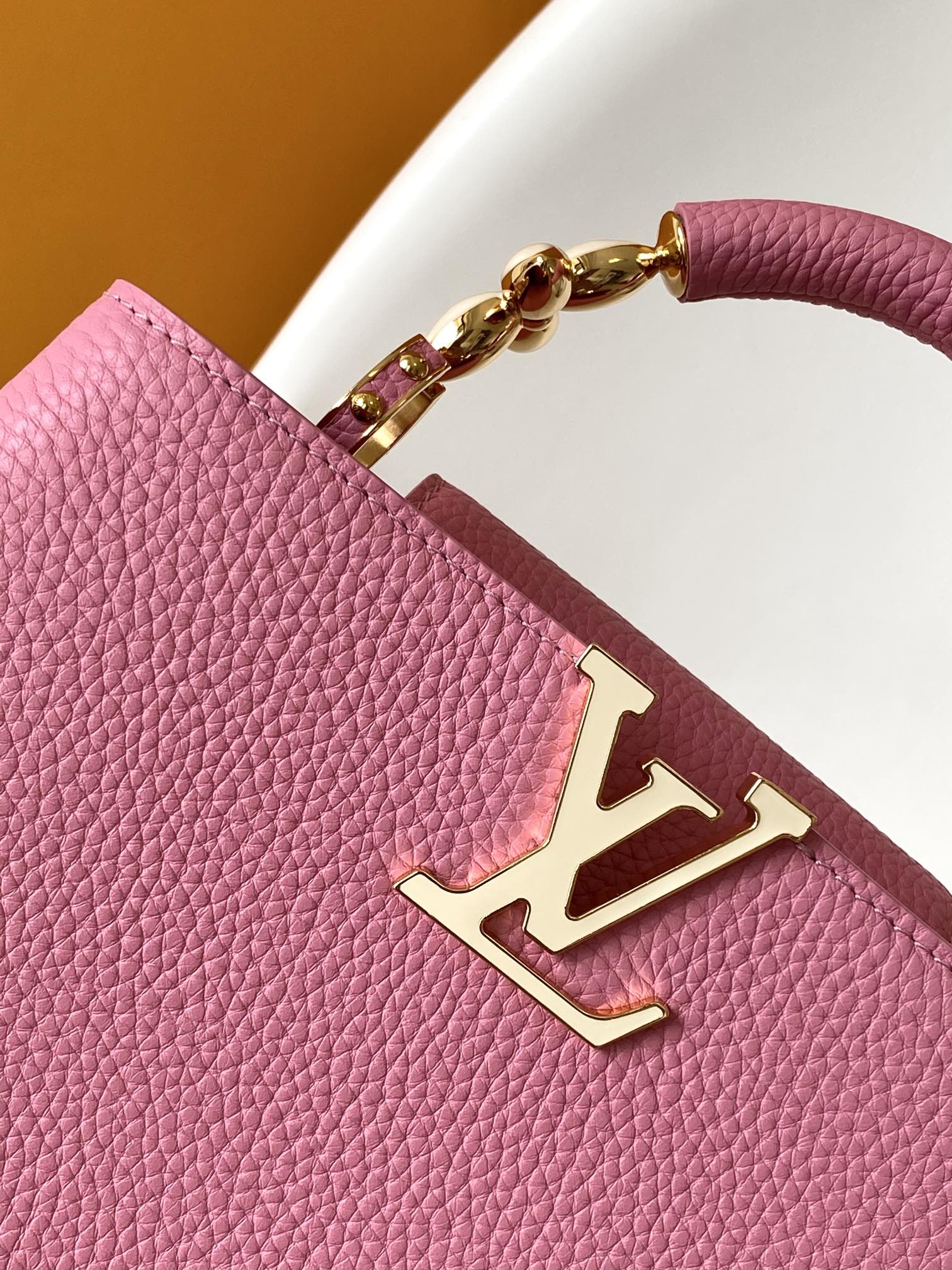 Louis Vuitton LV M24989 Dynamic Code Chip Special Edition Capucines Mini Handbag in Peach Pink