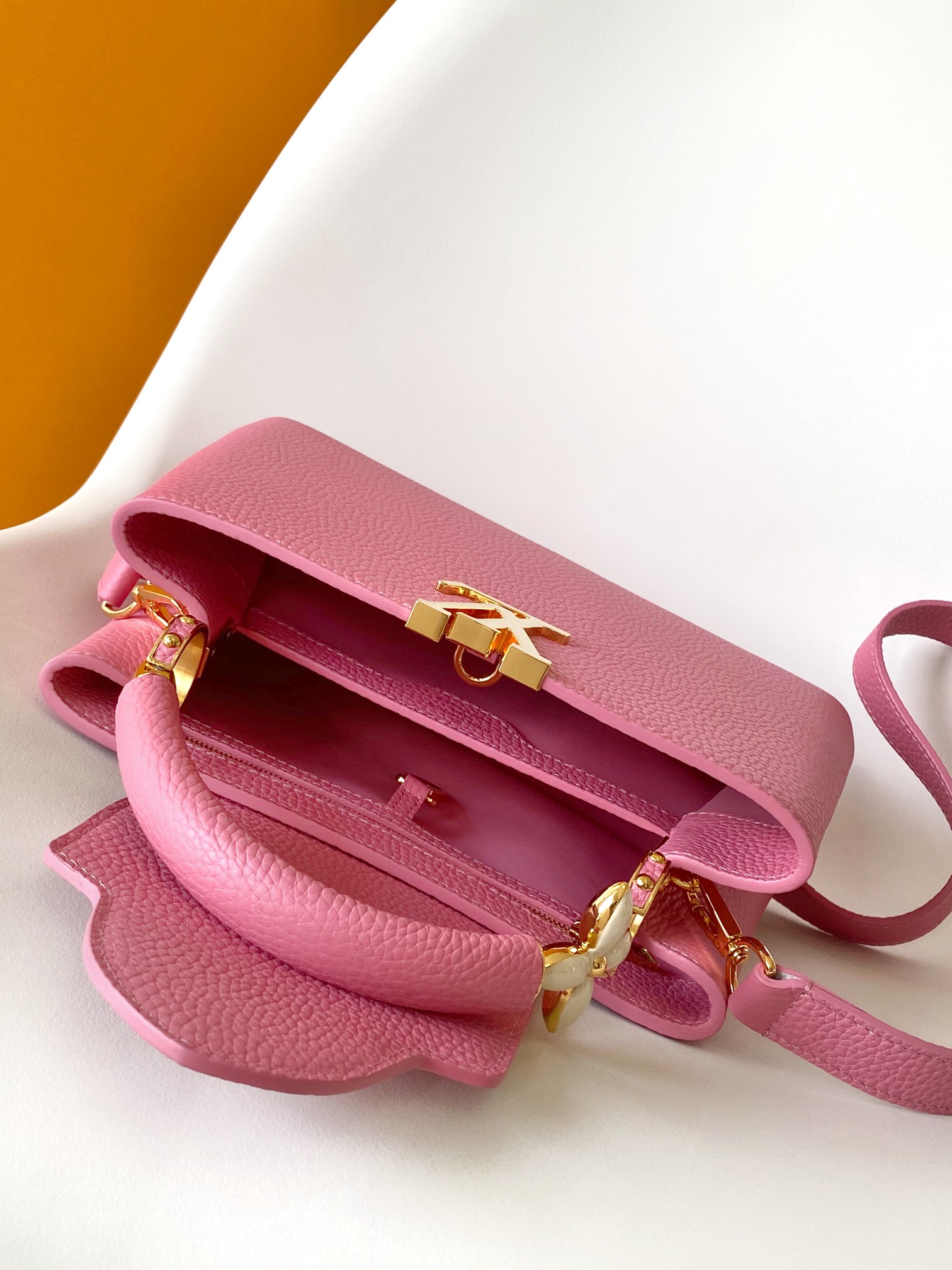 Louis Vuitton LV M24989 Dynamic Code Chip Special Edition Capucines Mini Handbag in Peach Pink